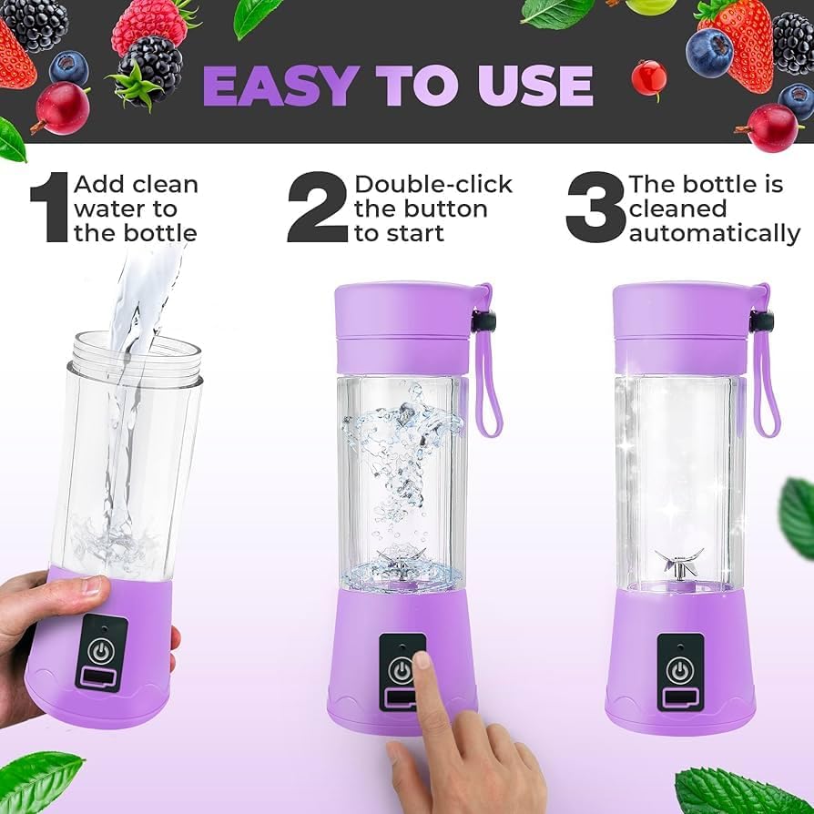 Personal Size Portable Blender - 380Ml Blender Smoothies and Shakes, BPA Free Traveling Juice Cup with Powerful Blending, Freshly Squeezed in Sports/Travel/Home (Violet)