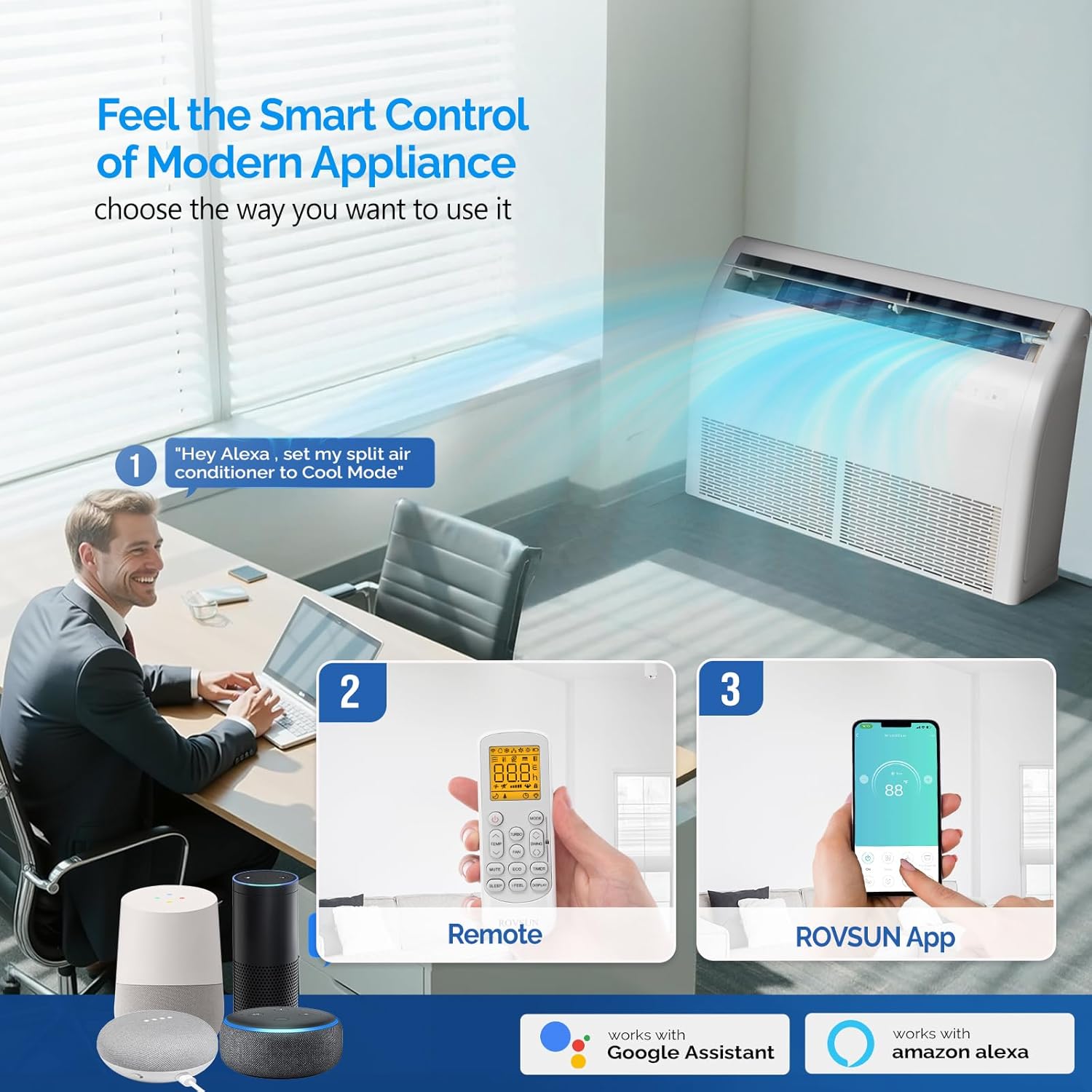 ROVSUN 22200 BTU Smart WIFI Floor Ceiling Mini Split AC/Heating System with Inverter & APP Control, 23 SEER2 Ductless Air Conditioner with Pre-Charged Condenser, Heat Pump & Installation Kit, 230V