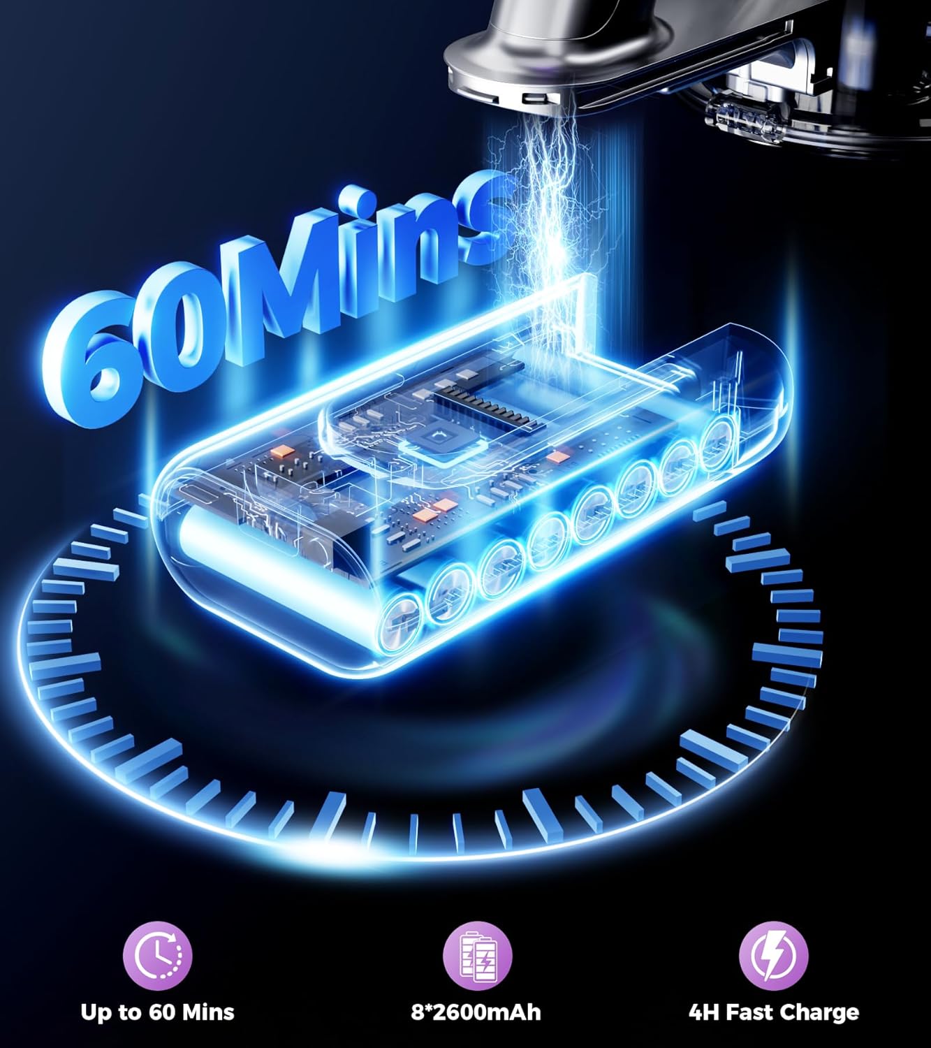 Cordless Vacuum Cleaner, 500W 40Kpa 60Mins Vacuum Cleaners for Home, Anti-tangle Stick Vacuum with Self-Standing, Wall Mount Charging, LDE Display, Wireless Vacuum for Carpet Pet Hair Hardfloor