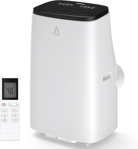 14000 BTU Portable Air Conditioner - Cools Rooms Up to 750 Sq.Ft, Window Vent Kit Included, Quiet Operation, 3-in-Cool/Fan/Dehumidifier, 24H Timer,White + Grey