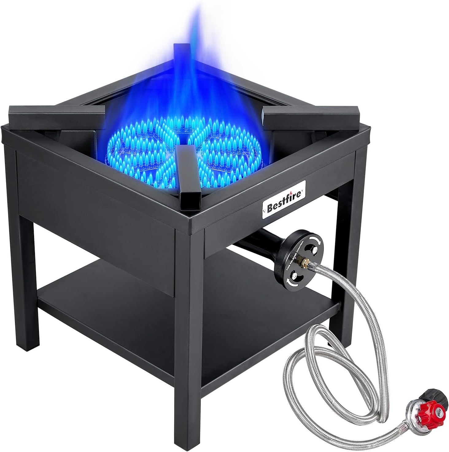 Bestfire 260,000 BTU Outdoor Propane Gas Stove with 0-20 PSI Adjustable Regulator and Steel-Braided Hose for Outdoor Home Cooking and Turkey Frying