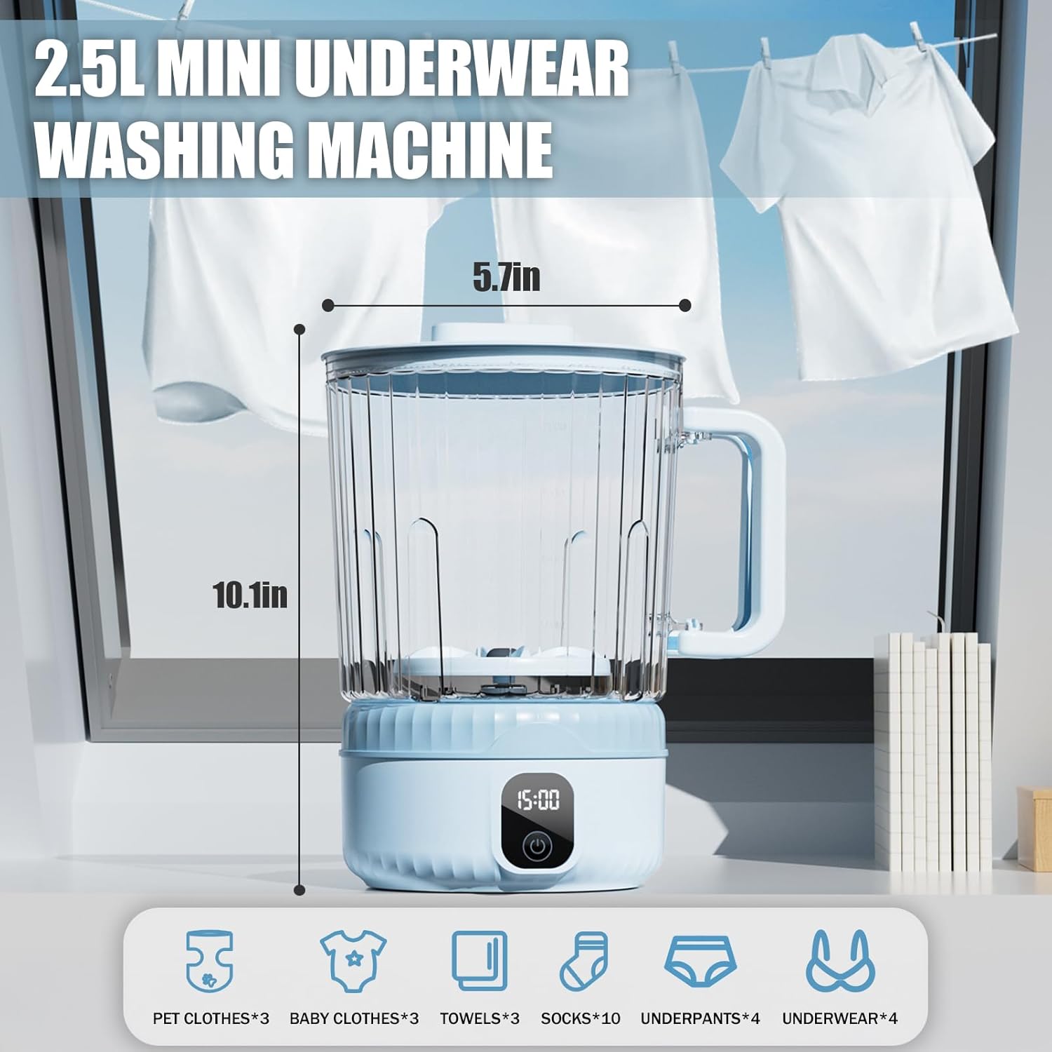 Underwear Washing Machine, Upgrade 2.5L Mini Portable Washing Machine, Mini Washer Deep Cleans Small Clothes for Apartment, Dorm, RV, Travel & Hotel Use (Blue)