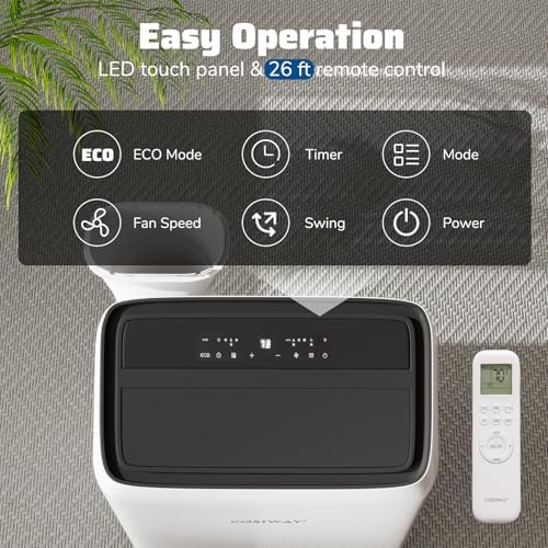 COSTWAY 14000 BTU Inverter Portable Air Conditioner, 3 in 1 Wifi Enabled Energy-saving AC Unit w/Fan & Dehumidifier for 650 Sq. Ft Rooms, Sleep Mode, 24H Timer, Remote Control & Window Kit (14000 BTU)