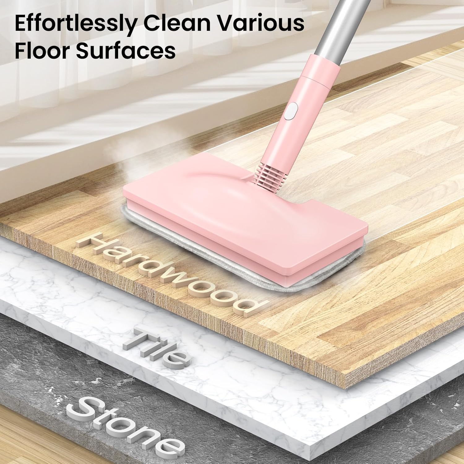 Z7 Steam Mop for Floor Cleaning, 13-in-1 Handheld Steam Cleaner for Home Tile Grout Hardwood Laminate Furniture Couch Clothes Carpet, Multi-Purpose Floor Steamer Machine, Corded (Pink)