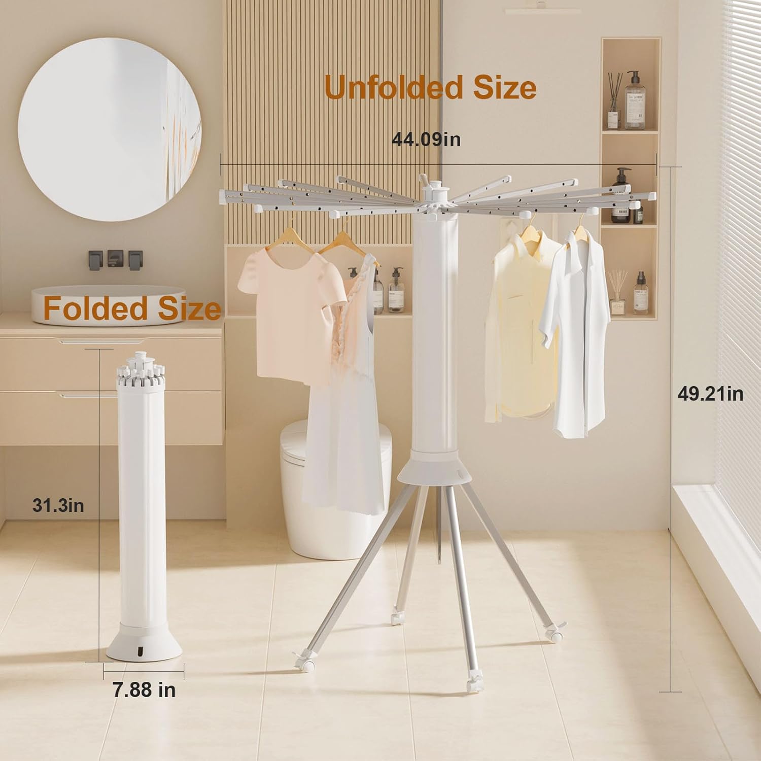 4-Legged Clothes Drying Rack Foldable, Outdoor Collapsible Drying Rack Clothing, Portable Laundry Drying Rack with 4 Pulleys, Aluminum Alloy Dry Rack for Clothes, Indoor, Balcony, Poolside, Camping