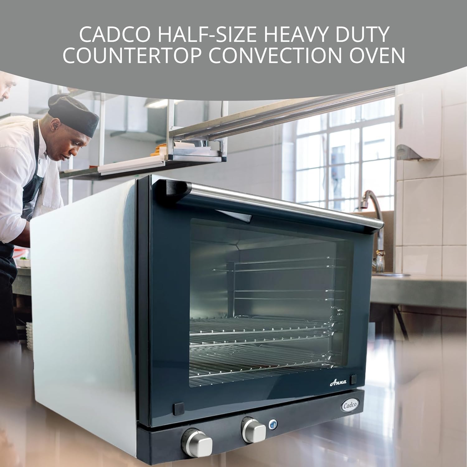 Cadco OV-023 Compact Half Size Convection Oven with Manual Controls, 208-240-Volt/2700-Watt, Stainless/Black, For Commercial Use, 120 lbs.