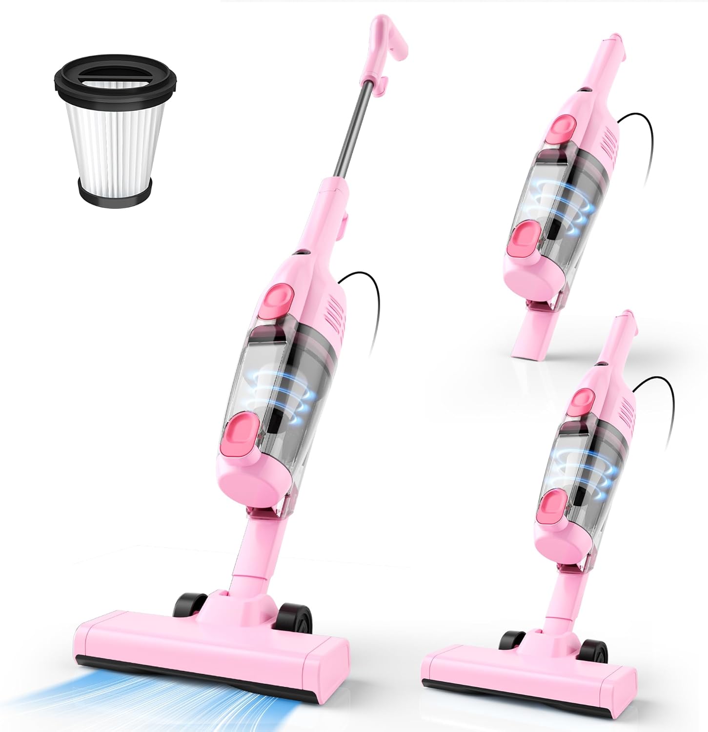 Vazone R6X Corded Stick Vacuum Cleaners for Home, 30Kpa Powerful Suction Stick Vacuum with 16Ft Cord, 2 in 1 Lightweight Vacuum Cleaner for Hardwood Floor Pet Hair (Pink)
