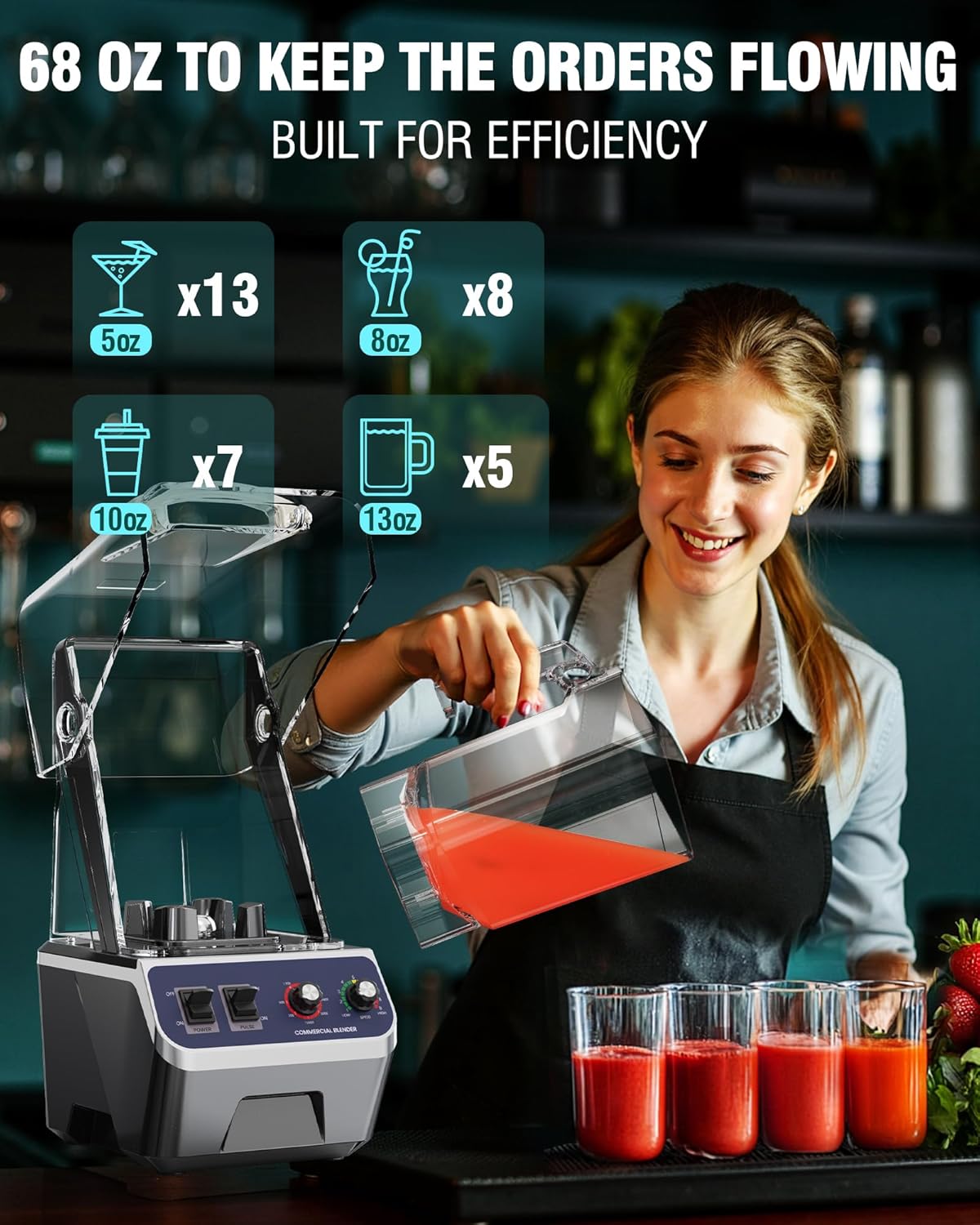 WantJoin Commercial Blender- 68Oz Professional Quiet Smoothie Blender with Shield, High-speed Ice Breaker for Heavy Duty Restaurant,Blenders for Frozen Drinks Shake Juice,Dishwasher Safe 2200W