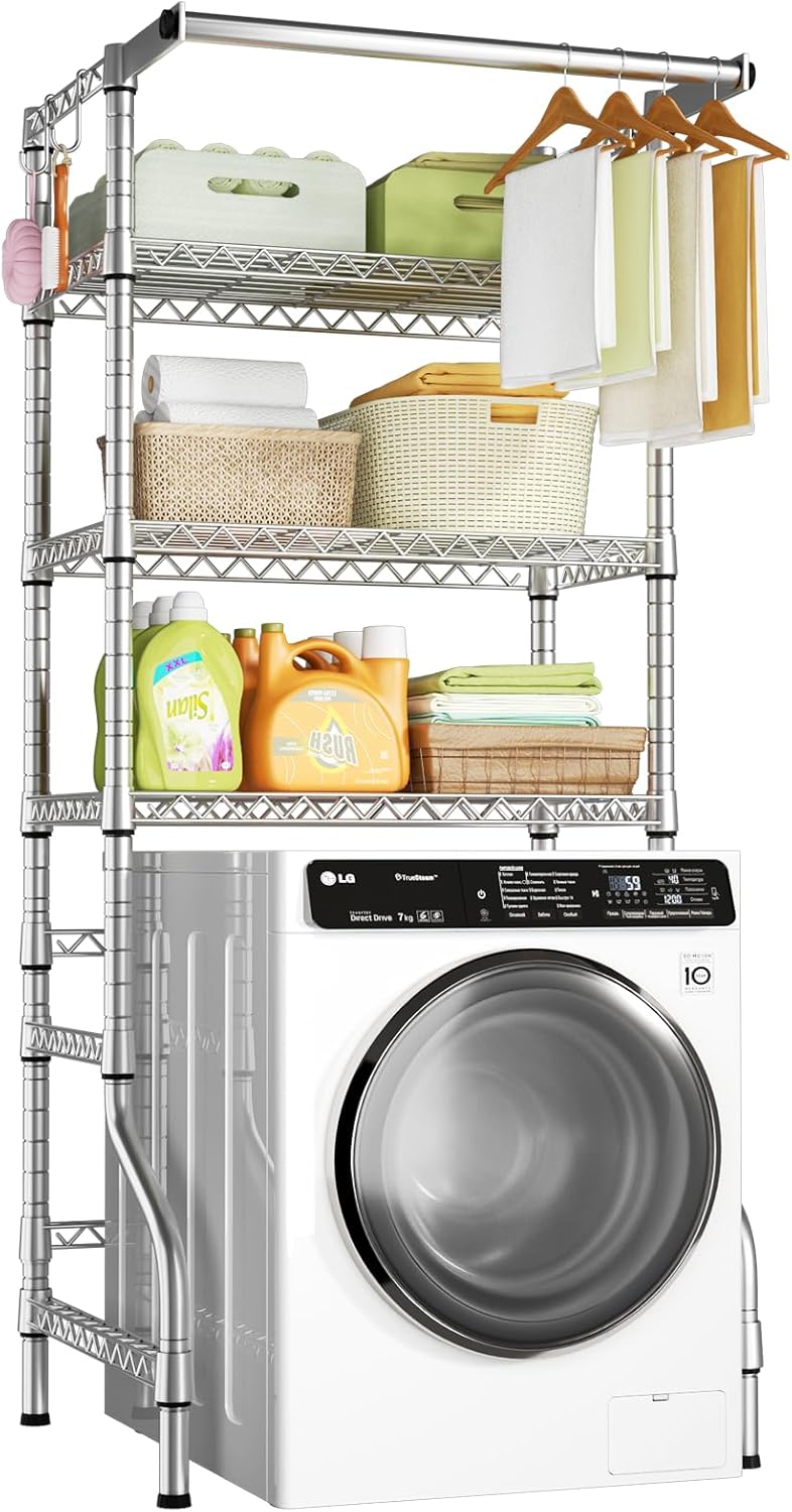 Ulif U11 Medium Over Washer and Dryer Shelves, 3 Tiers Laundry Room Storage and Organizer Standing Shelf, Metal Freestanding Clothes Drying Rack, 31.1