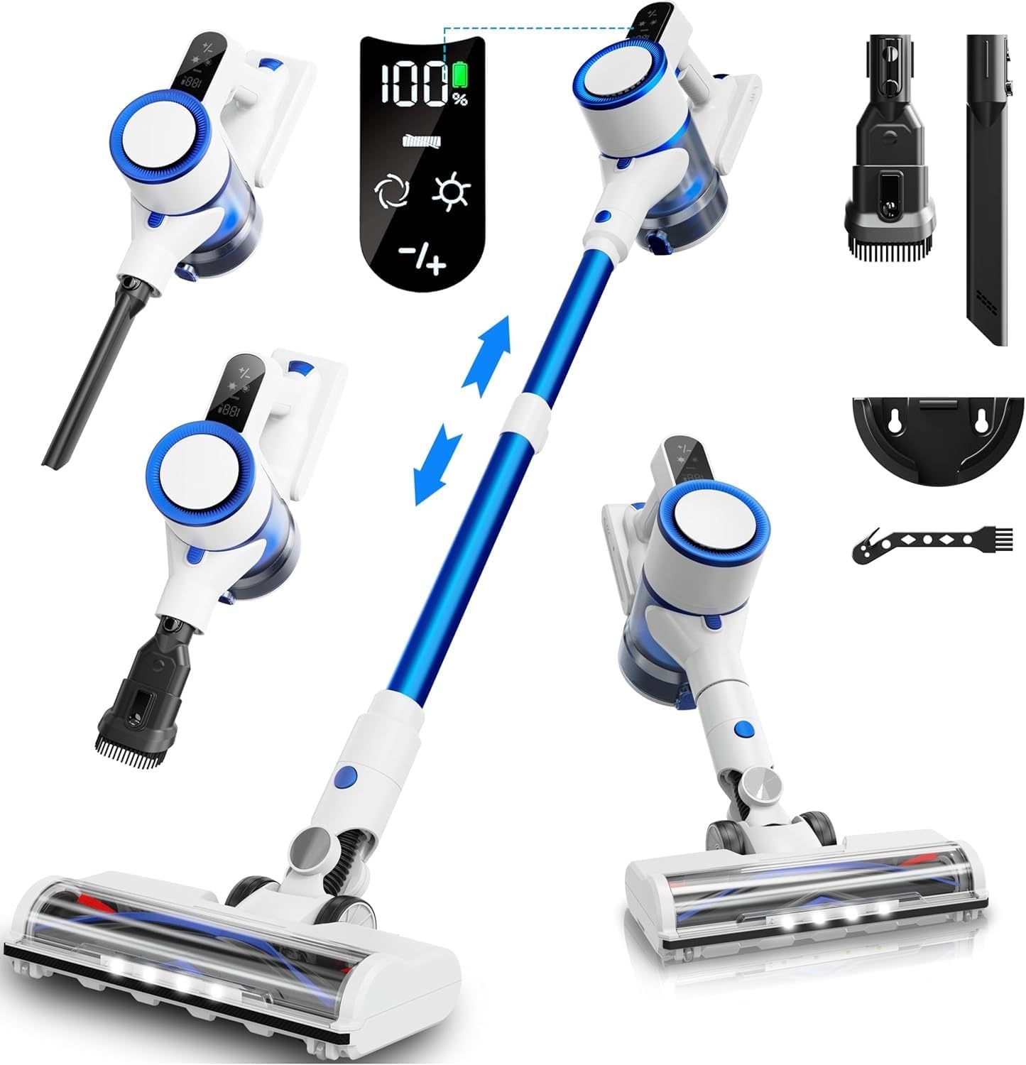 Cordless Vacuum Cleaner,450W Powerful Suction With Smart LED Display,50-Min Runtime,Anti-Tangle Brush, Rechargeable Battery, Lightweight Stick Vacuum Cleaner for Home, Pet Hair, Hard Floors, Carpet