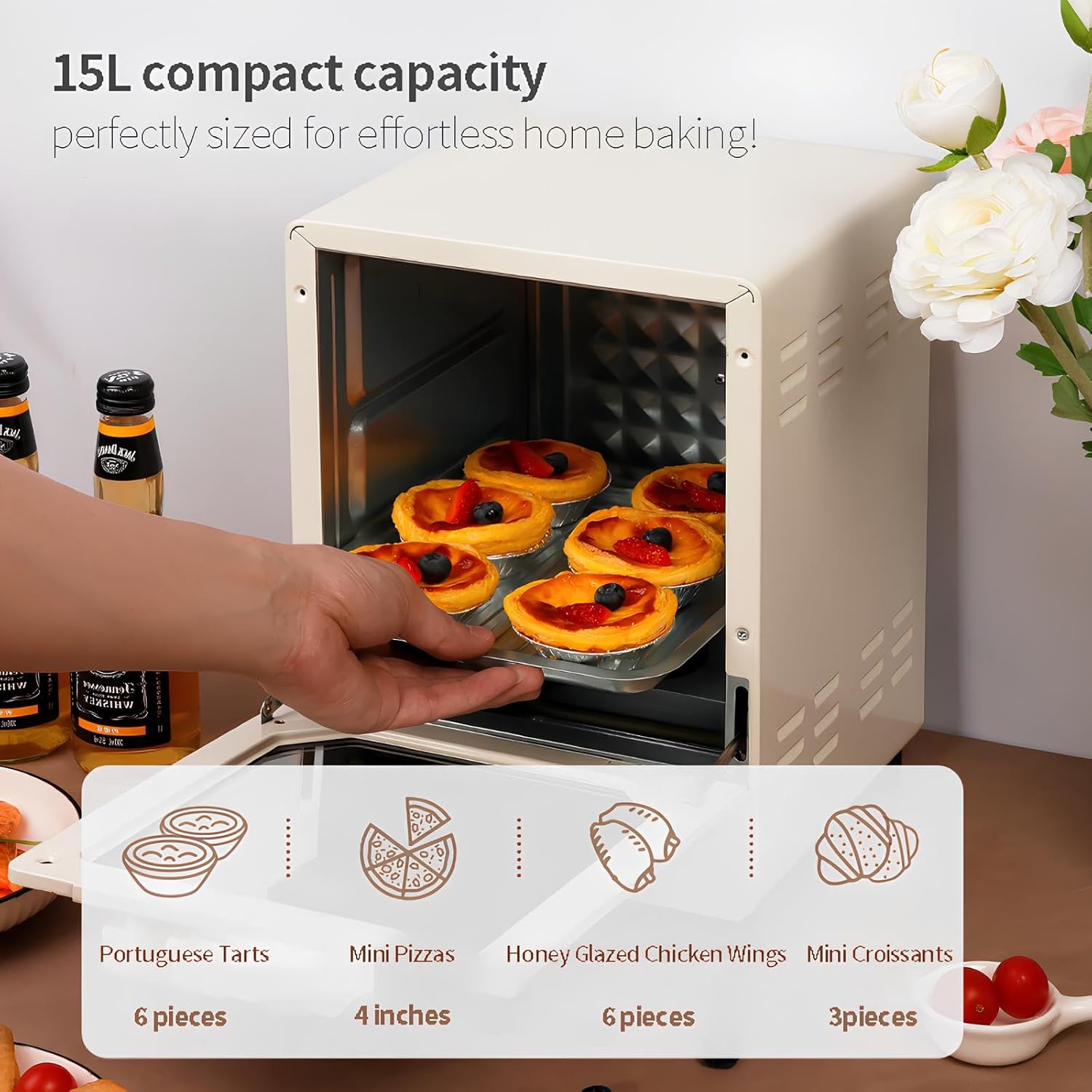 15L Mini Electric Oven, Compact Countertop Toaster Oven with Timer & Adjustable Temperature, Stainless Steel Multi-Function Oven for Baking, Roasting, Grilling, Ideal for Small Kitchens