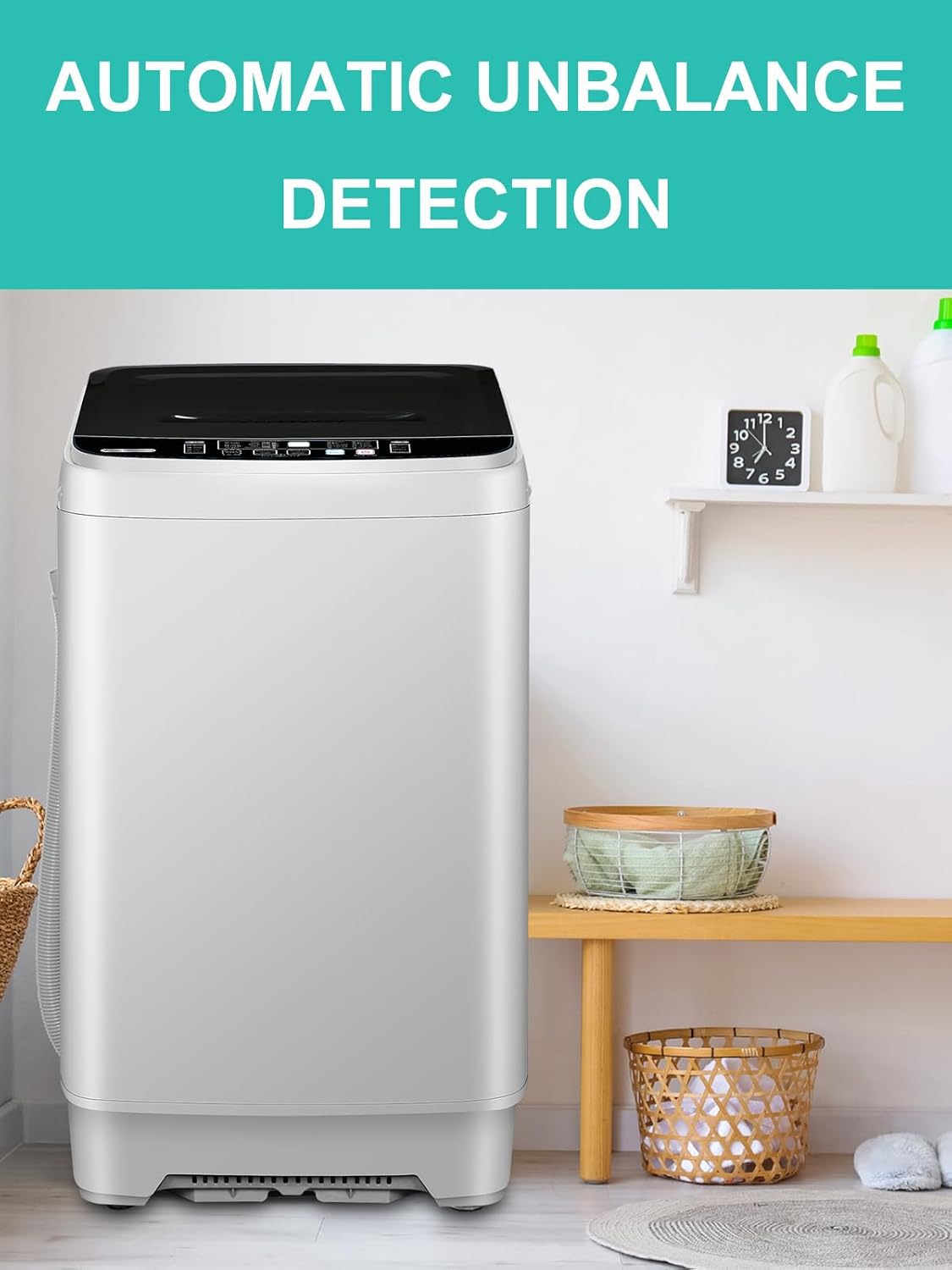 Full-Automatic Washing Machine 17.7 lbs Small Compact Portable 10 Wash Program & 8 Water Level Compact Washer with LED Display Ideal for Apartments, RV, Camping, White