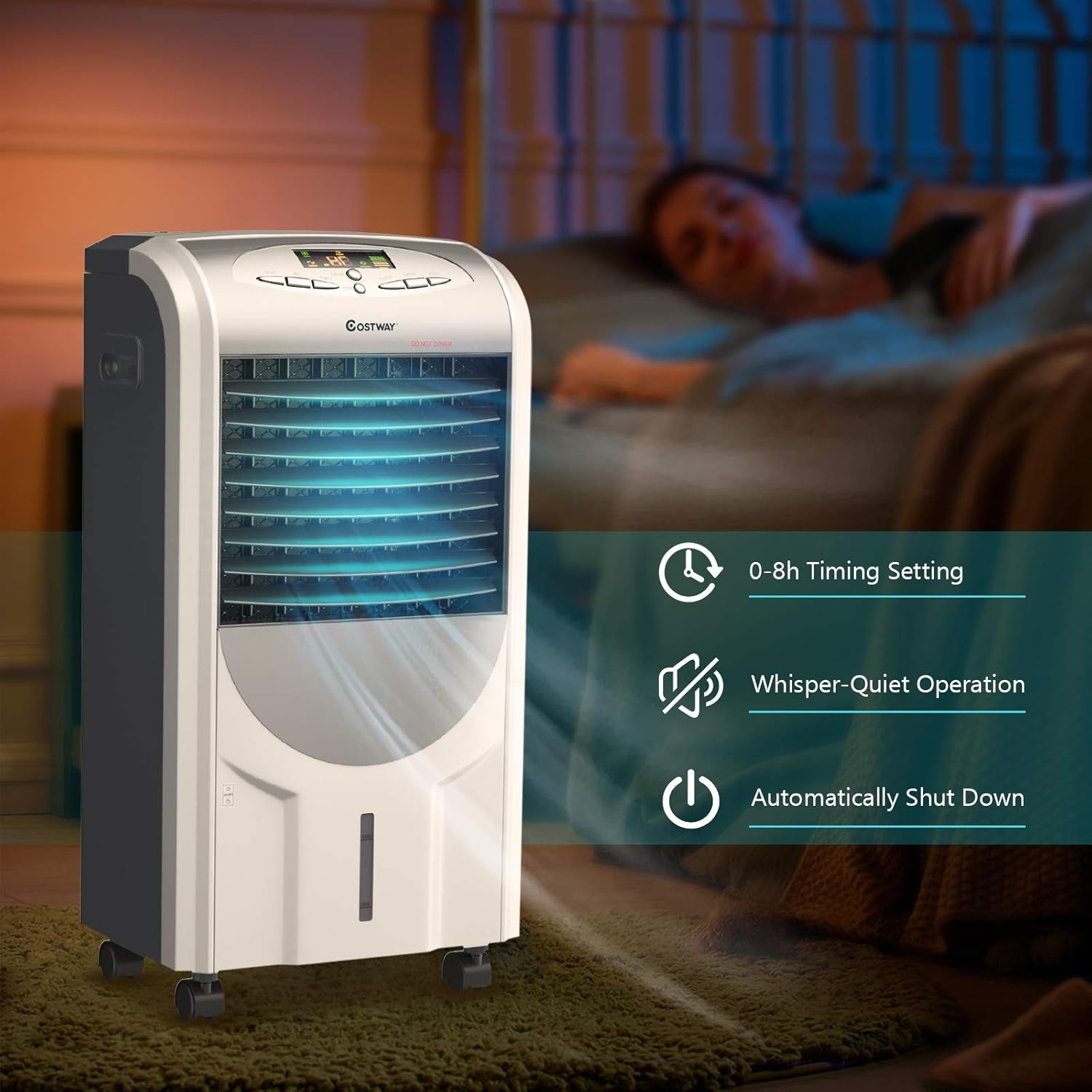 5-in-1 Air Cooler and Heater, Evaporative Air Conditioner with 3 Modes, 3 Speeds, 8-Hour Timer & 2 Ice Boxes, Portable Air Conditioner for Home, Office & Dorms