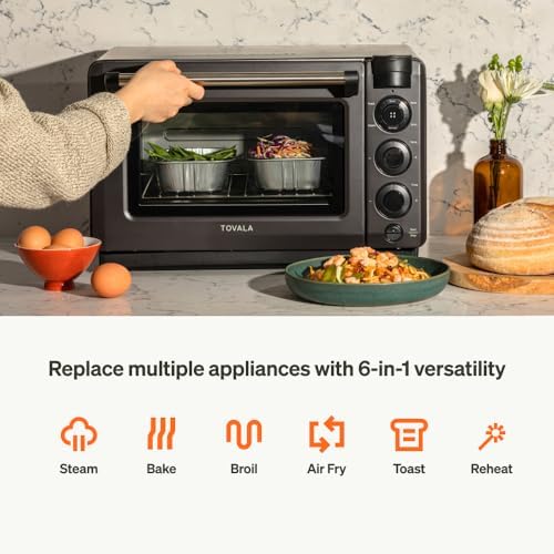 Tovala Smart Oven Pro, 6-in-1 Countertop Convection Oven - Steam, Toast, Air Fry, Bake, Broil, and Reheat - Smartphone Control Steam & Air Fryer Oven Combo