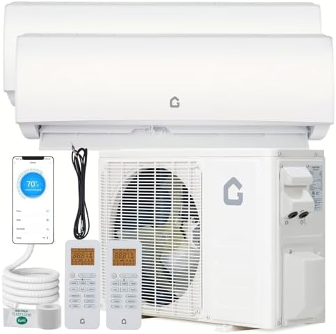 GarveeHome 2 Zone Mini Split AC/Heating System 28000 BTU (12K+12K), 20 SEER2 Dual Zone Ductless Wall Mounted Air Conditioner with Pre-Charged Condenser, 208-230V, Not Include Copper Tube Line Set
