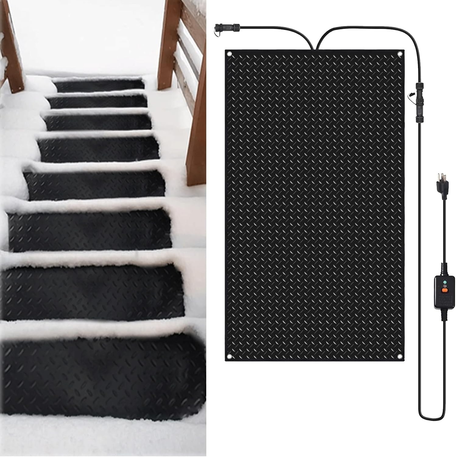 Heated Snow Melting Mats for Entrances, 3in/h Melting Rate for Most Entryway, Electric Heating Stair Mat Heated Outdoor Mats w/Power Cord for Steps Driveway Walkway Decks Sidewalks(1 Pcs,10
