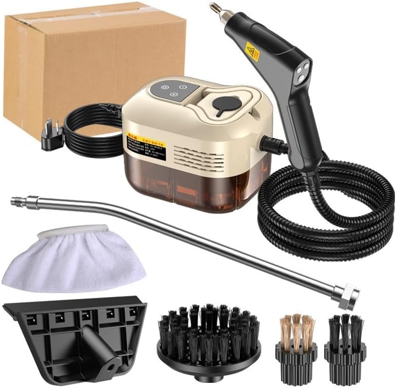 Handheld Steam Cleaner Auto Multi-Purpose Steam Cleaner 1200ML Water Tank 6 Speed Steam Output Adjustment Smart Hand Switch For Kitchen, Bathroom, Windows, Car Interior (Khaki)