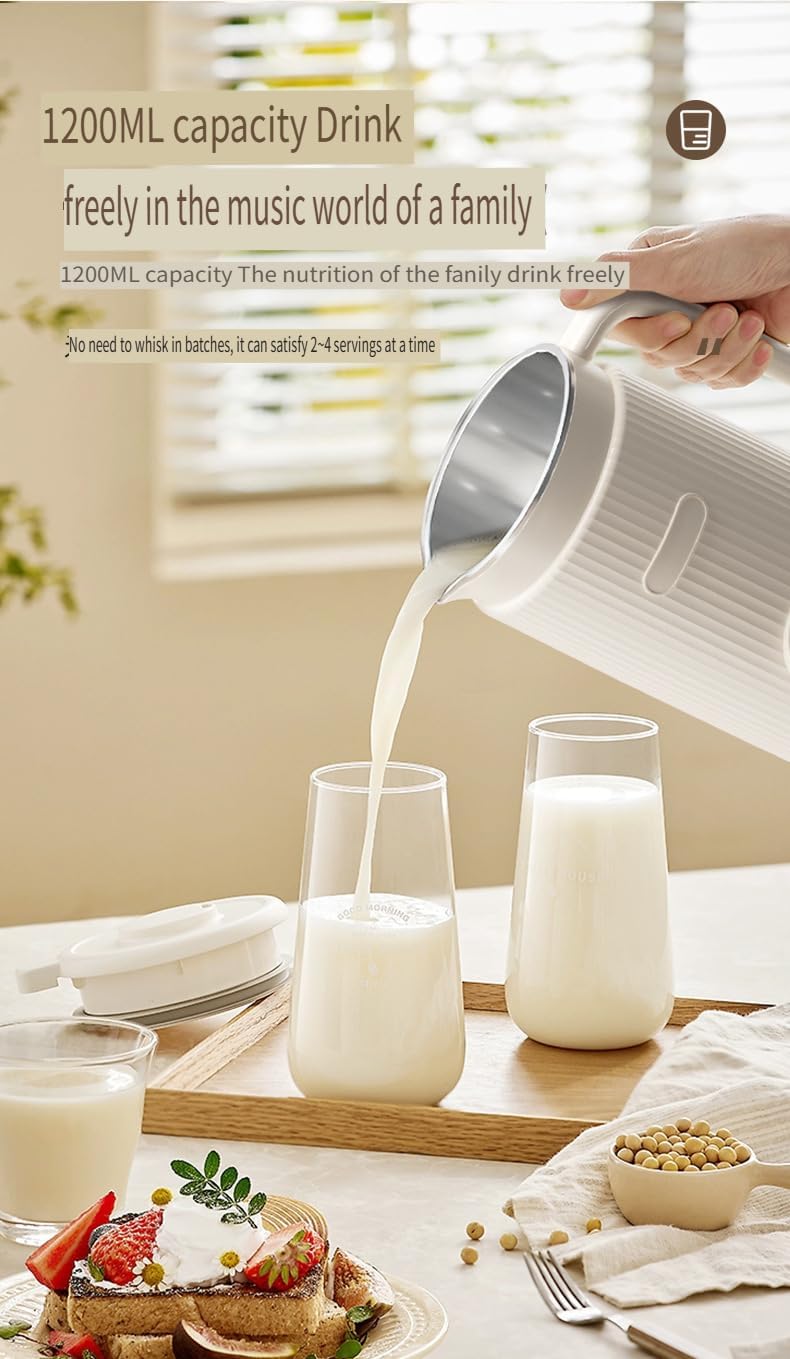 Automatic Soy Milk Maker, 650W, 1000ml Capacity, 8 Programs, Self-Cleaning Blender with 10-Blade Grinder, White (Skin color: 1.2 liters, American standard 110V (English Version))