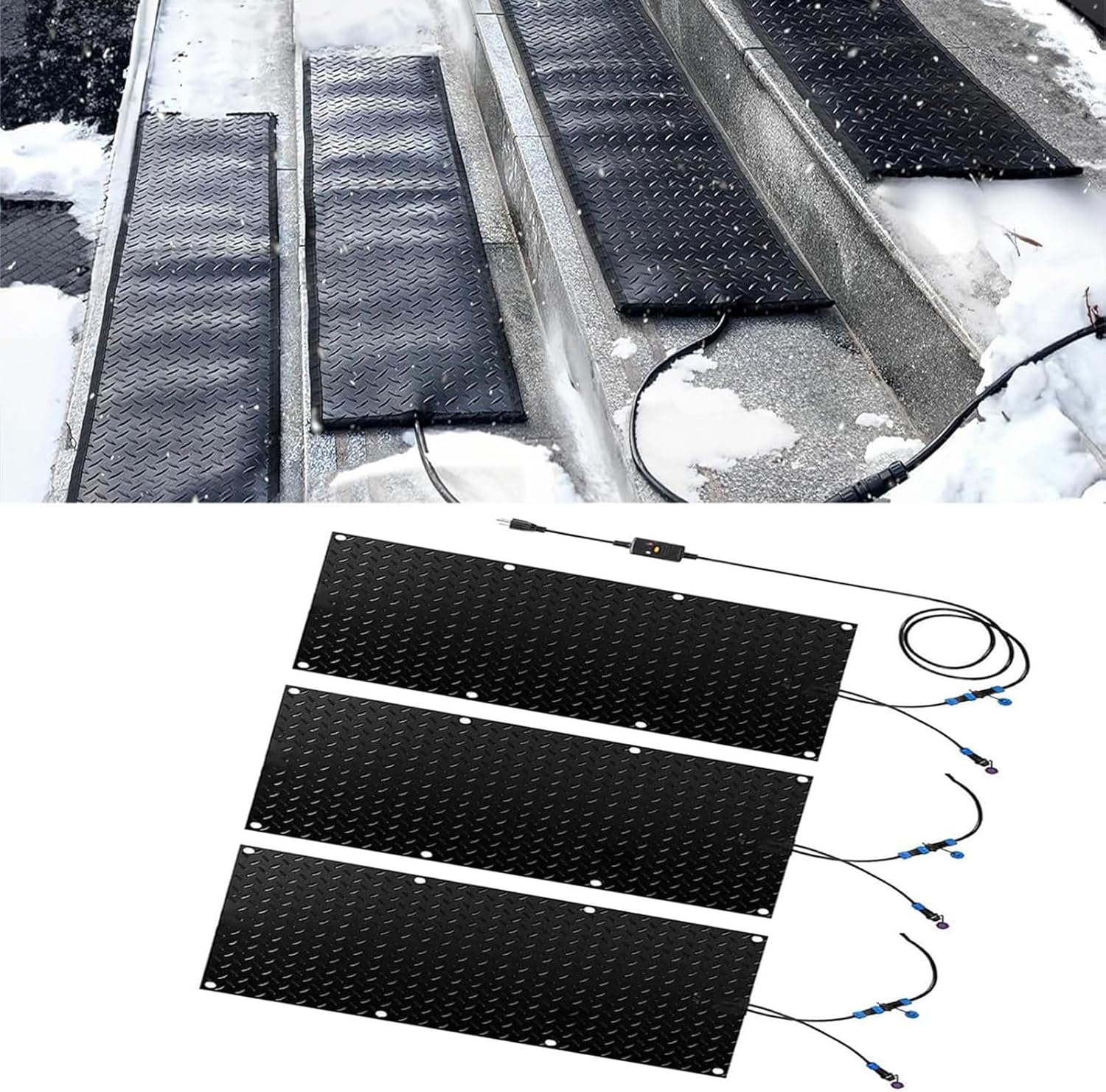 Snow Melting mats, Snow Melting mats Outdoor Sidewalk, No-Slip Winter Outdoor Heated Mats for Stair, Walkway, Steps, Sidewalks, Decks, Driveway,3 Pcs-25.4x76.2cm/10x30in