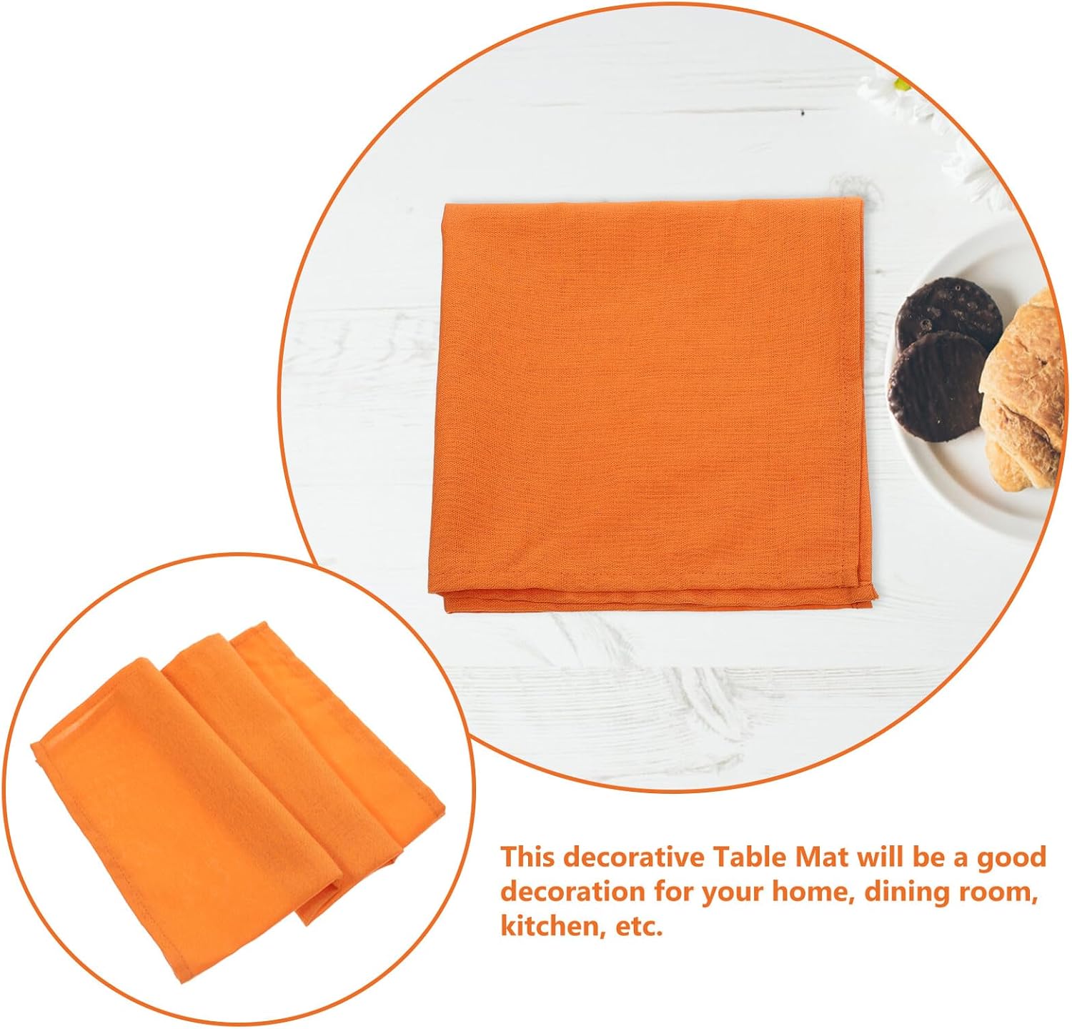 Insulated Table Mat and Dining Napkin Set, 2pcs Orange Cotton-Linen Blend, Wear-Resistant Decorative Placemat for Kitchen and Restaurant Use