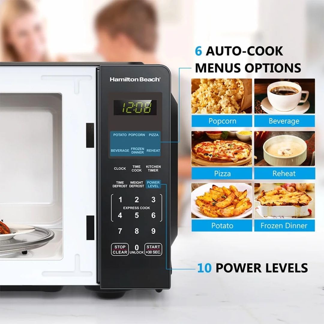 Hamiilton 0.9 Cu Ft Countertop Microwave Oven 900W Compact Stainless Steel with Easy-Touch Controls