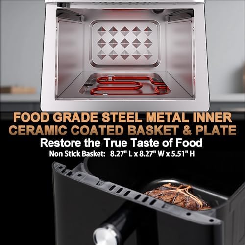 Stainless Steel Air Fryer Ceramic 12 in 1, Dual-Blazes in Steel Housing, 6QT 2-3 Servings Visible 8.27