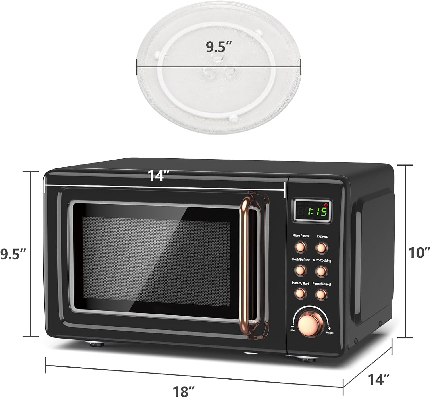 Moccha Retro Microwave, 0.7Cu.ft Compact Microwave, 700-Watt Countertop Microwave Ovens w/5 Micro Power, Delayed Start Function, LED Display, Child Lock, Small Microwave (Black)