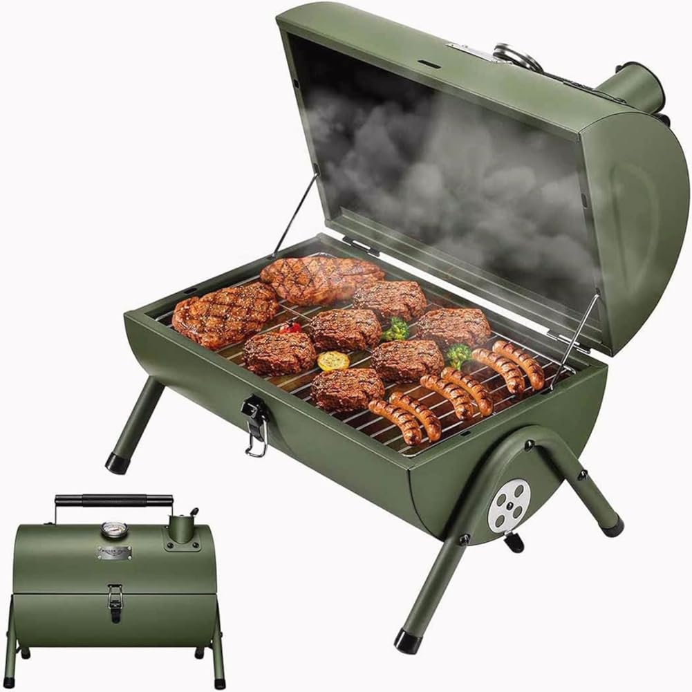 Portable Charcoal Grill, Multifunctional Metal Small Barbecue Smoker, Suitable for Outdoor Hiking and picnics (A)
