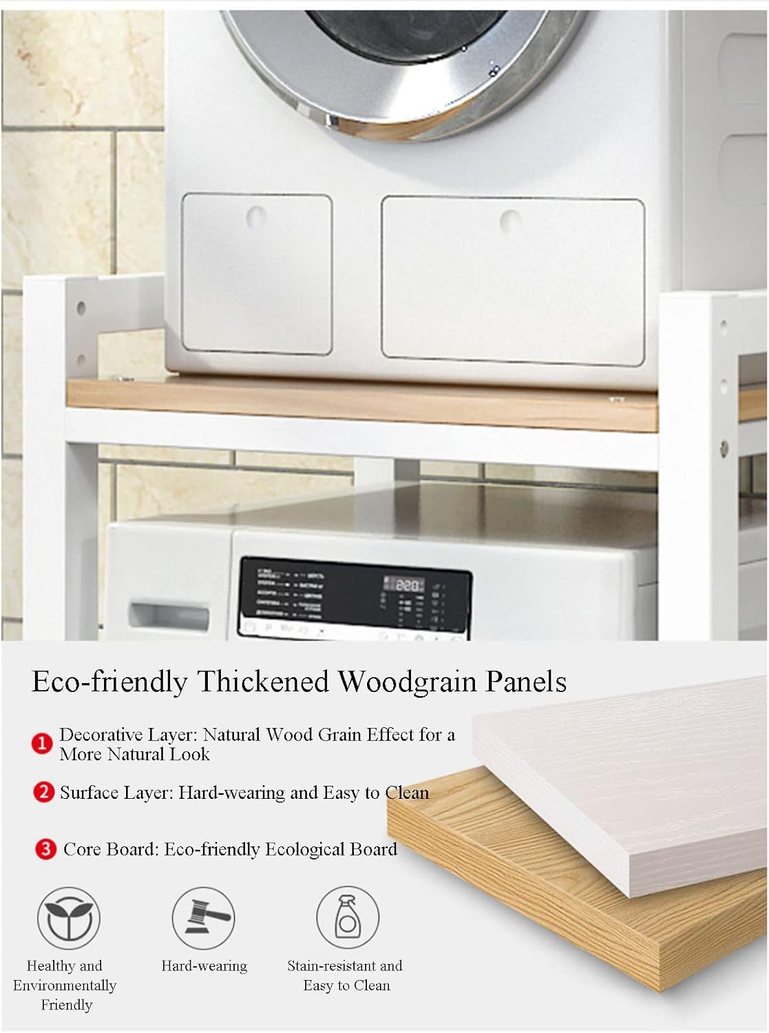 Height Adjustable Dryer Stand - Stacking Kit for Front Loader Washing Machines & Tumble Dryers - Over Washer Storage Rack with 400KG Load Capacity