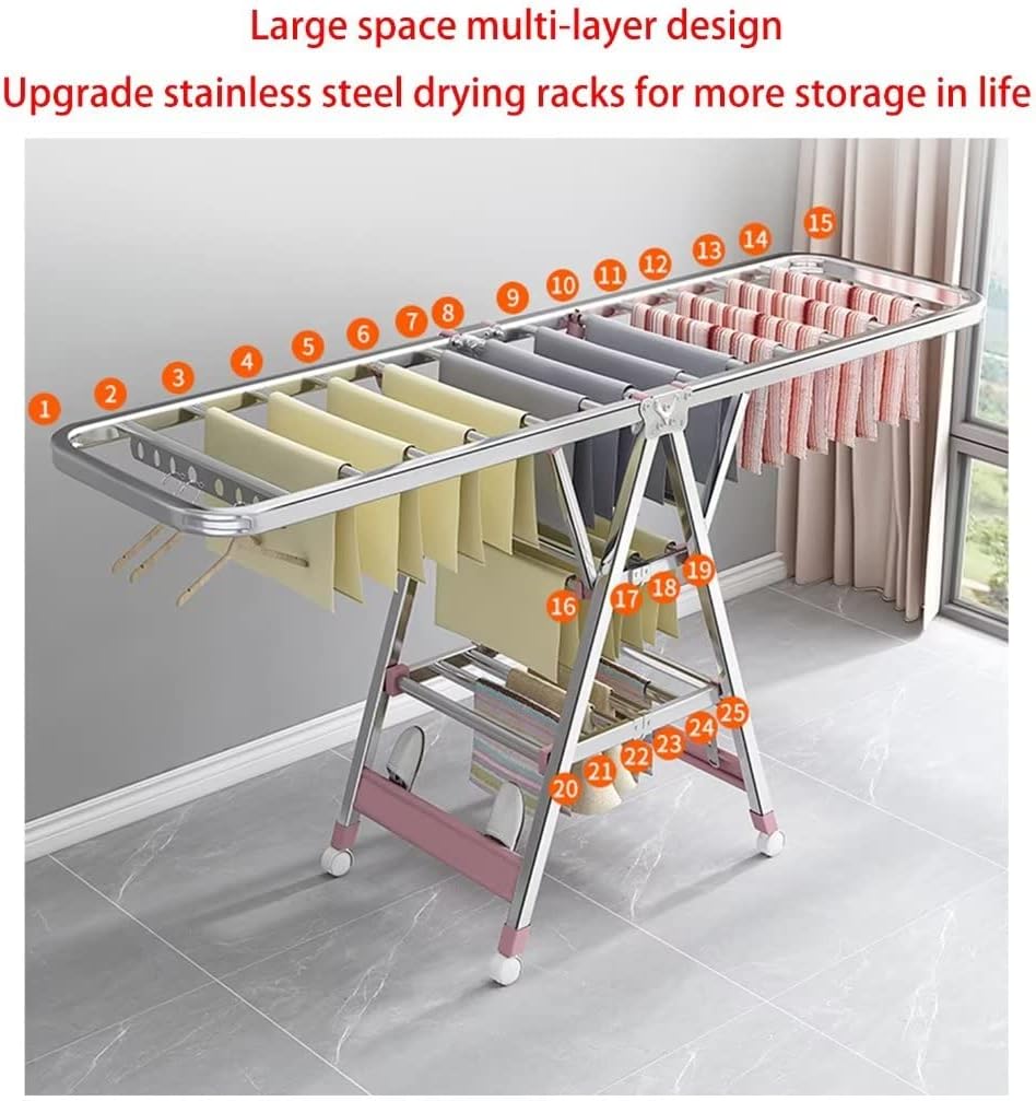 Clothes Drying Rack Folding Indoor,Foldable 3-Level Laundry Drying Rack,Free-Standing Drying Rack,with Height-Adjustable Wings,Sock Clips,for Clothes,Sheets,Shoes(150cm)