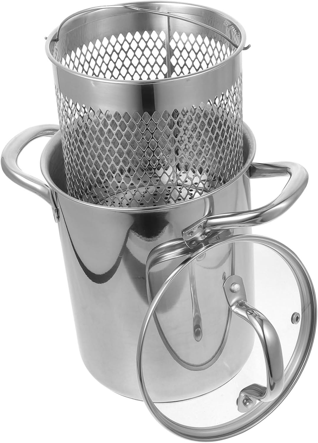 ERINGOGO Stainless Steel Deep Fryer Pot with Basket Portable Lightweight Frying Pan for Tempura and Various Fried Foods Energy Saving Triple Design Easy to Clean and Store