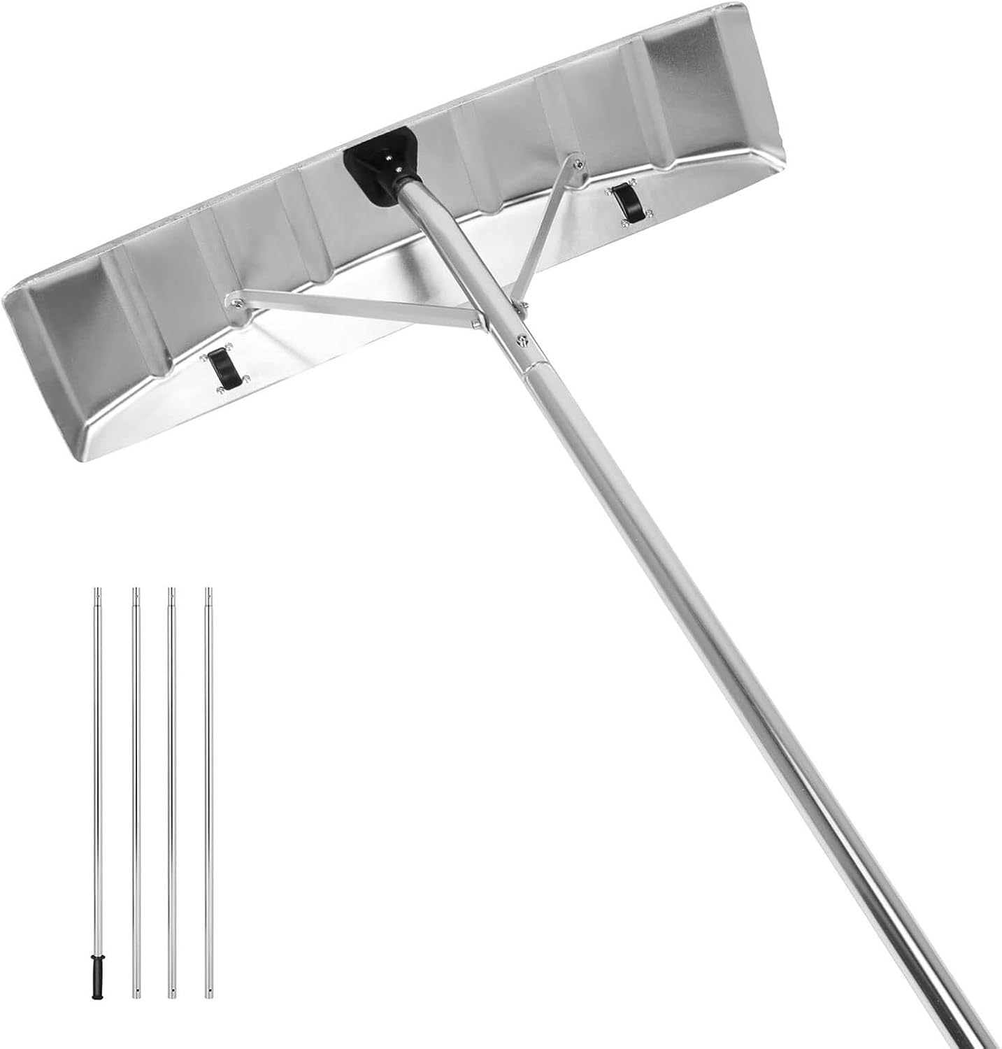 Roof Snow Rake, 4-20FT Extendable Aluminum Snow Rake 5-Section Tubes & Soft TPE Anti-Skid Design Handle Roof Rake Snow Removal Tool for Clear House Roof Vehicle Snow Wet Leaves