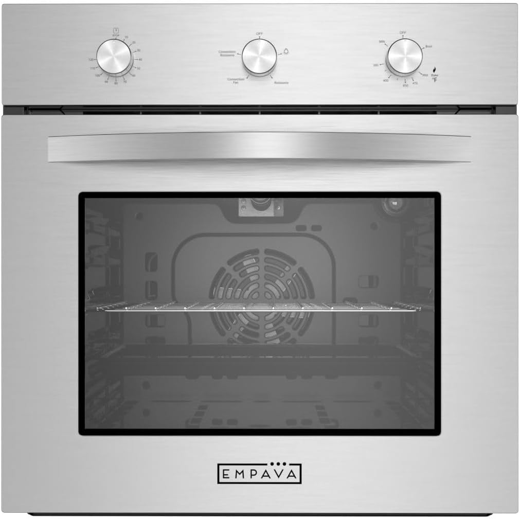 Empava Single Liquid Propane Gas Wall Oven 24 in. 2.3 cu. Ft. Bake Broil Rotisserie Functions with Mechanical Controls and Built-in Timer and Convection Fan in Stainless Steel, Silver