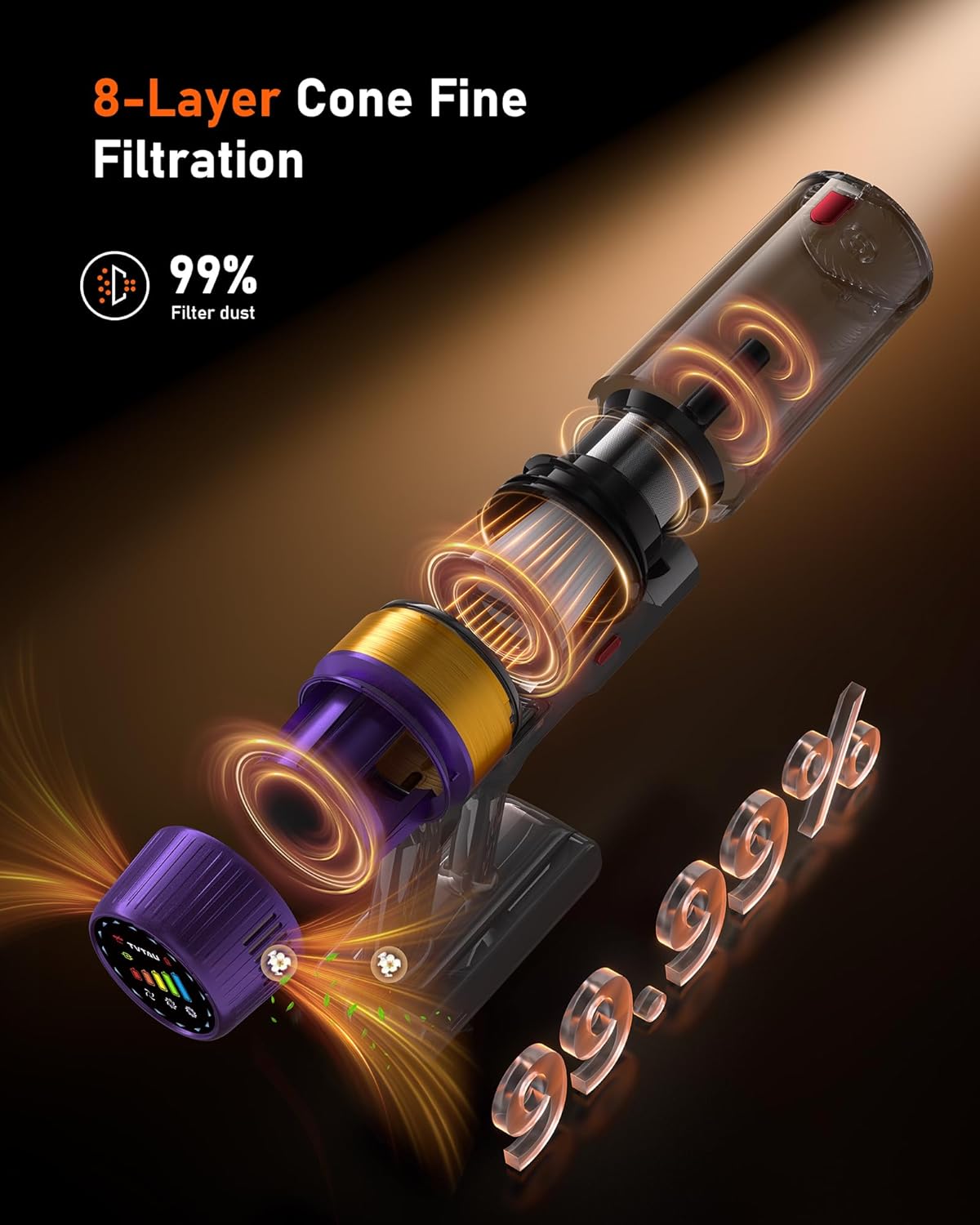 Cordless Vacuum Cleaner, 620W 55KPA 75Mins Runtime Stick Vacuum with Self-Standing, LED Display, V-Shape Anti-Tangle Brush, 8-Stage Filtration, for Hardwood Floors Carpets Pet Hair, T10 Pro