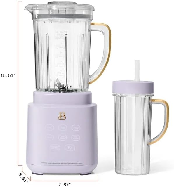 Beautiful PowerExact Blender System, Lavender Icing by Drew Barrymore – 700 W Motor, PrecisionSense, Touch Display, 50 oz Tritan Pitcher + 20 oz Cup with No-Drippy Sippy Lid
