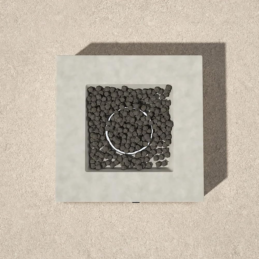 Outdoor Concrete Fire Pit Table with Stainless Steel Burner and Lava Rocks for Patio Backyard or Deck