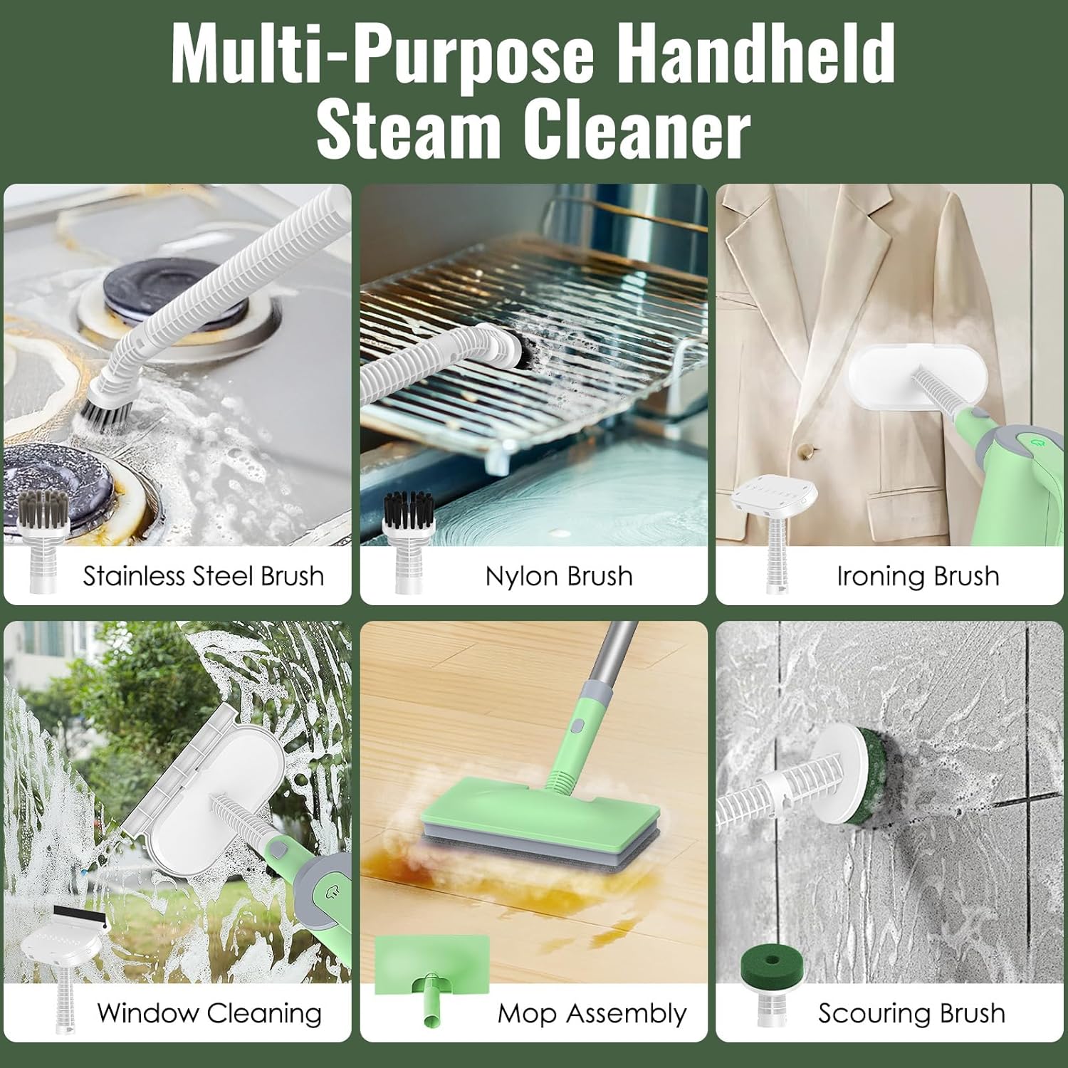 FEPPO 2-in-1 Steam Mop & Handheld Cleaner Bundle with 10-in-1 Accessories & 6 Washable Pads (Includes 4 Extra Pads) - 1300W Powerful Steamer for Floors, Hardwood, Tile, Grout, Windows, Kitchen, Bath