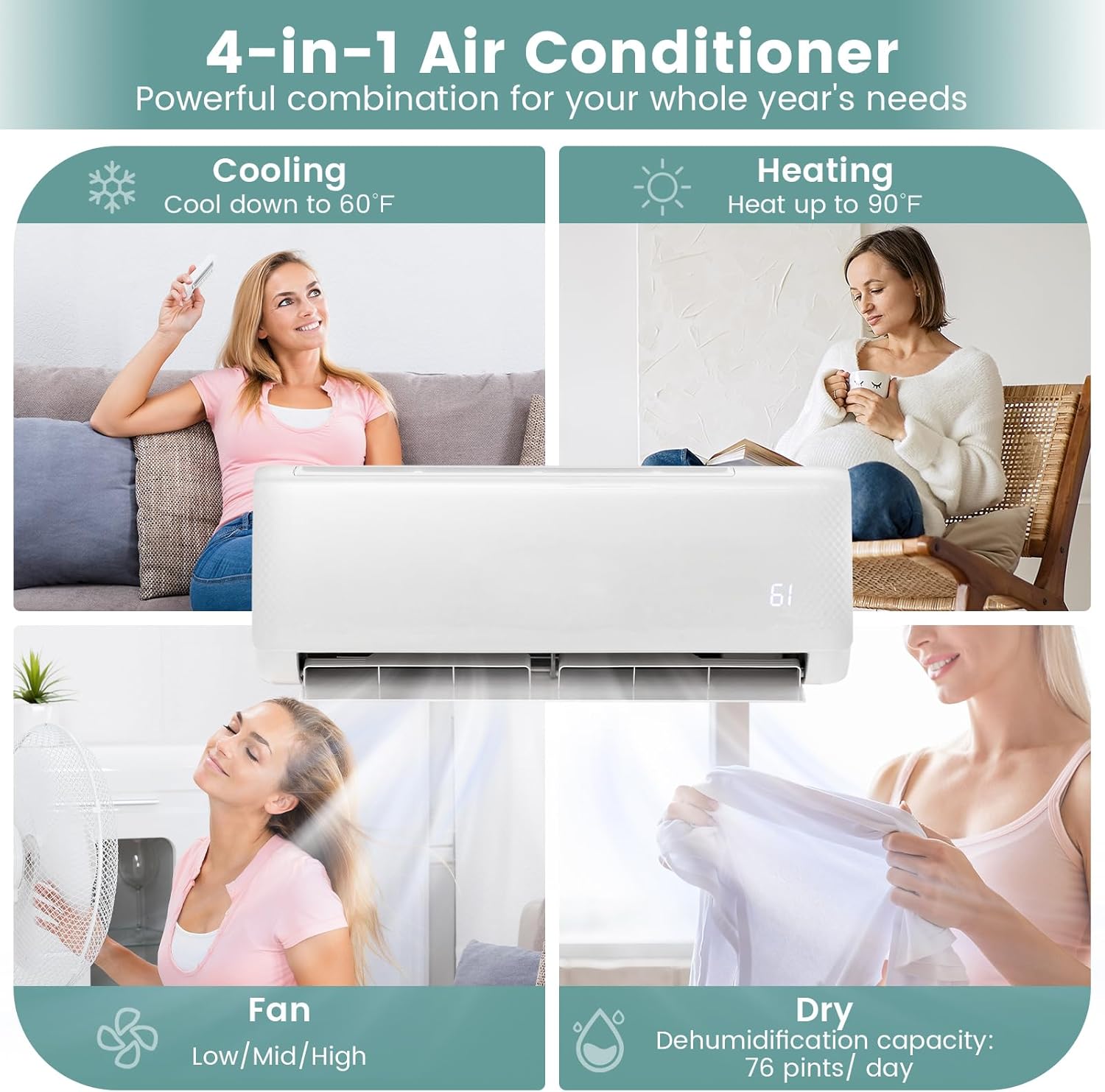 RELAX4LIFE Mini Split Ac/Heating System, 24000 BTU Ductless Mini Split Air Conditioner w/Heat Pump, Works with Alexa, Cools Up to 1500 Sq.Ft, Installation Kit, 21 SEER2 208-230V Inverter Split AC Unit