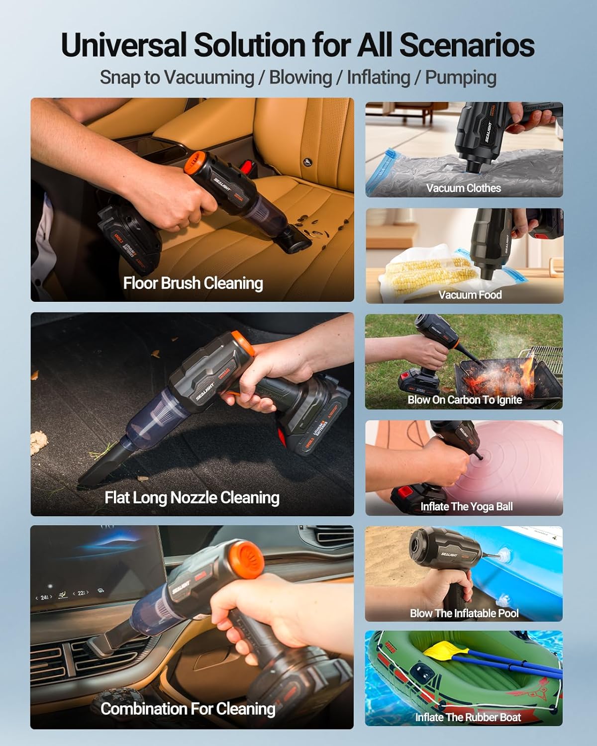 SEALIGHT Car Vacuum Portable Cordless, 21000PA High Power Suction & Blower, Wireless Handheld Vacuum Cleaner for Car, Home, Office, Pet