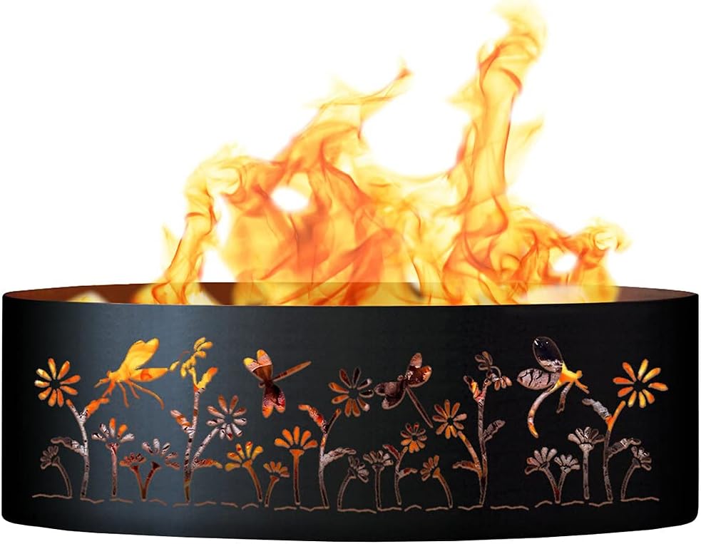 PD Metals DF01237 Dragonfly Unpainted 12 in. Tall 37 in. Diameter Outdoor Fire Ring - 37 x 37 x 12 in. - Rustic Black Color