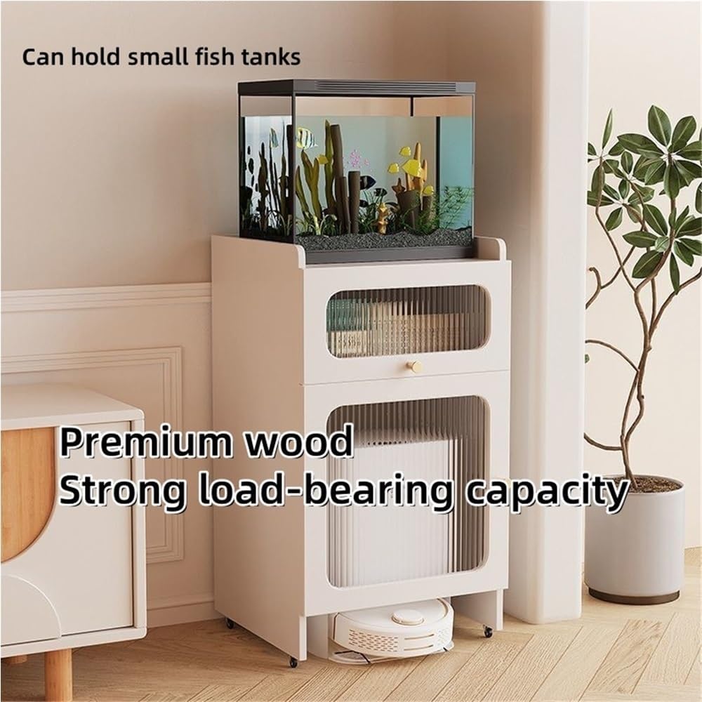 Modern Robot Vacuum Cabinet with Wheels, Movable Side Cabinet with Doors and Drawers, Hidden Storage Cabinet for Living Room, Kitchen, Office(Natural)