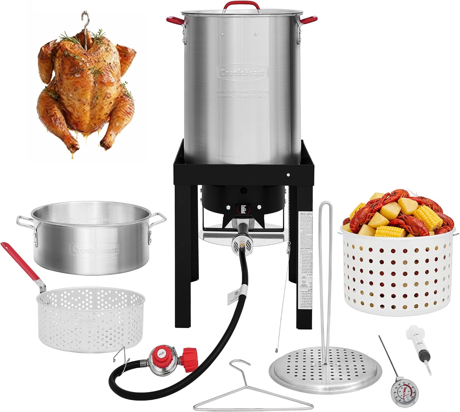 CreoleFeast TFS3010 Propane 30 Qt. Turkey and 10 Qt. Fish Fryer Boiler Steamer Set, 50,000 BTU Burner, Ideal for Outdoor Cooking