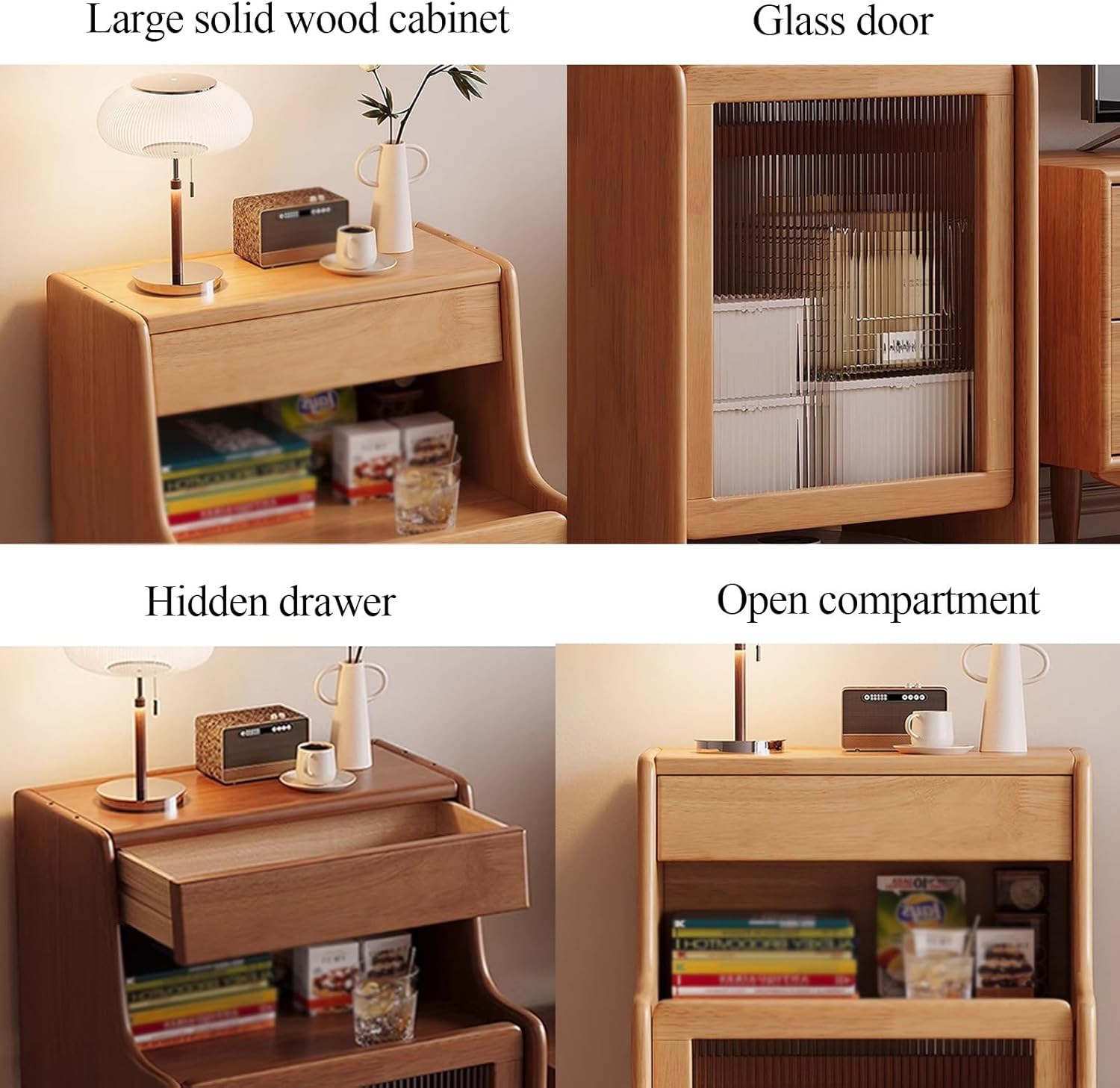 ANINGT Storage Cabinet with Doors and Drawers Robot Vacuum Hidden Cabinet, Modern Wooden Side Table with Removable Shelves (Natural, 50cm x 45cm x 90cm, Bedroom/Living Room)