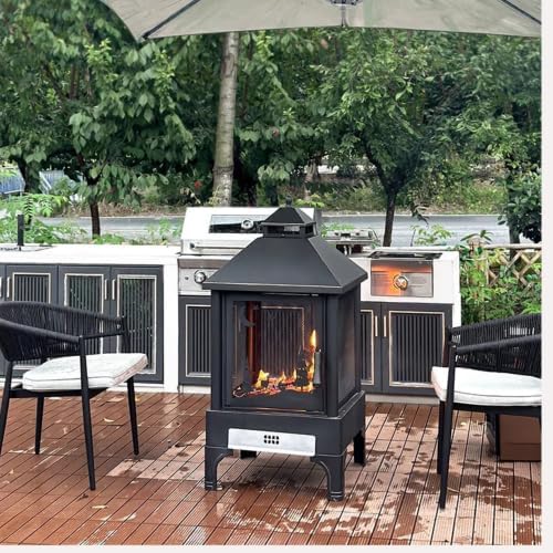 Outdoor Fire Pit with Grill, Heavy Duty Garden Metal Firepit for Backyard, Patio - 24.41