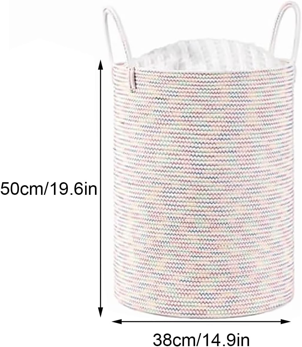 Cotton Rope Laundry Basket 72L, Foldable Machine-Washable Clothes Hamper with Handles, Large Storage Bin for Toys Bedding, Nursery, Dorm, RV(Purple)
