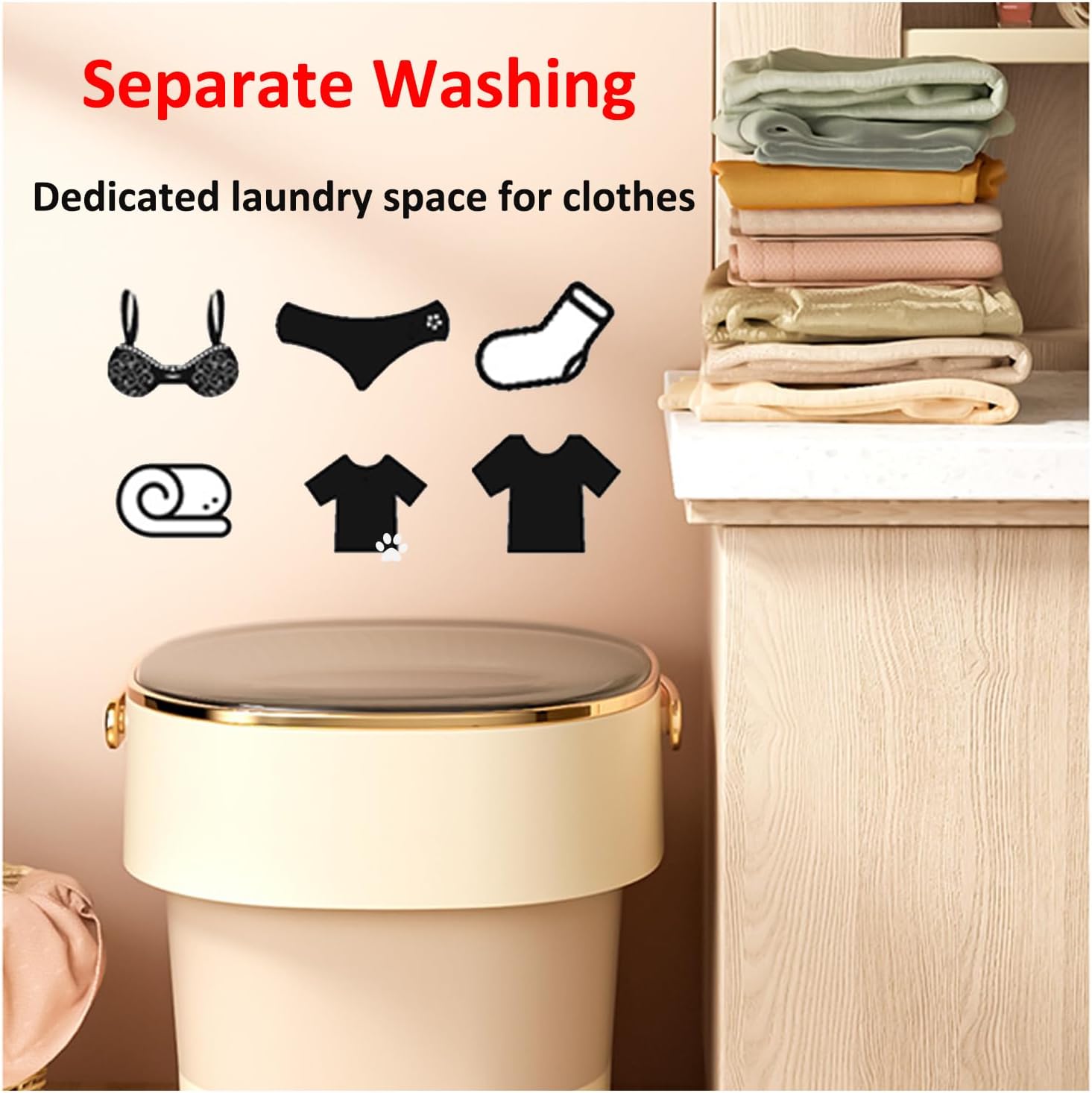 Mini Laundry Machine 12L Large Capacity For Efficient Cleaning With Spin Basket, Foldable Camping Washing Machine Apartments, Dorm,RV, Travel(Size:12.59 * 12.28 * 12.99in,Color:Khaki)