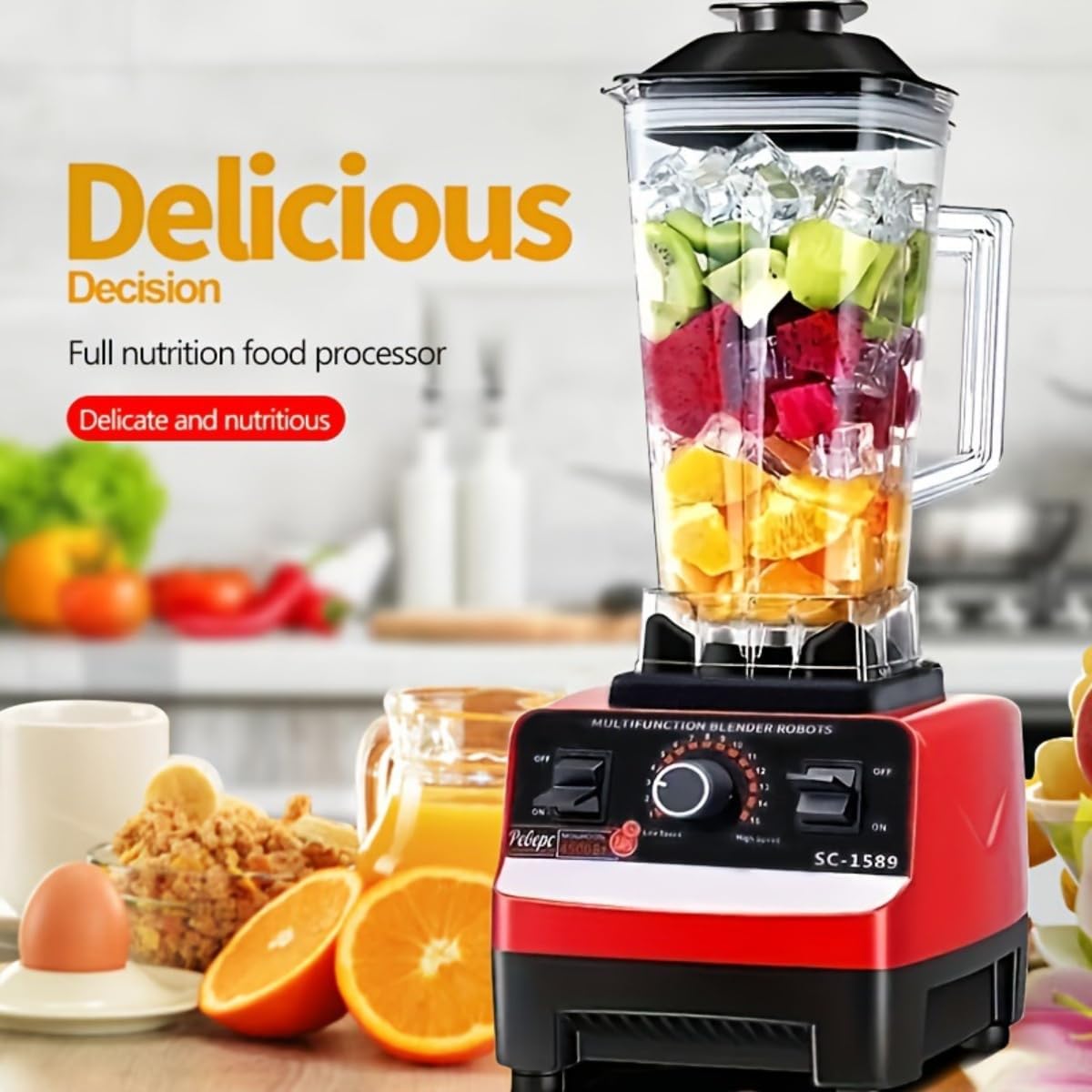 Blender,1200W 8-Blade Blender for Kitchen - 67oz Large Capacity Smoothie Maker | 7-Speed Professional Ice Crusher with BPA-Free Pitcher | Space-Saving Design