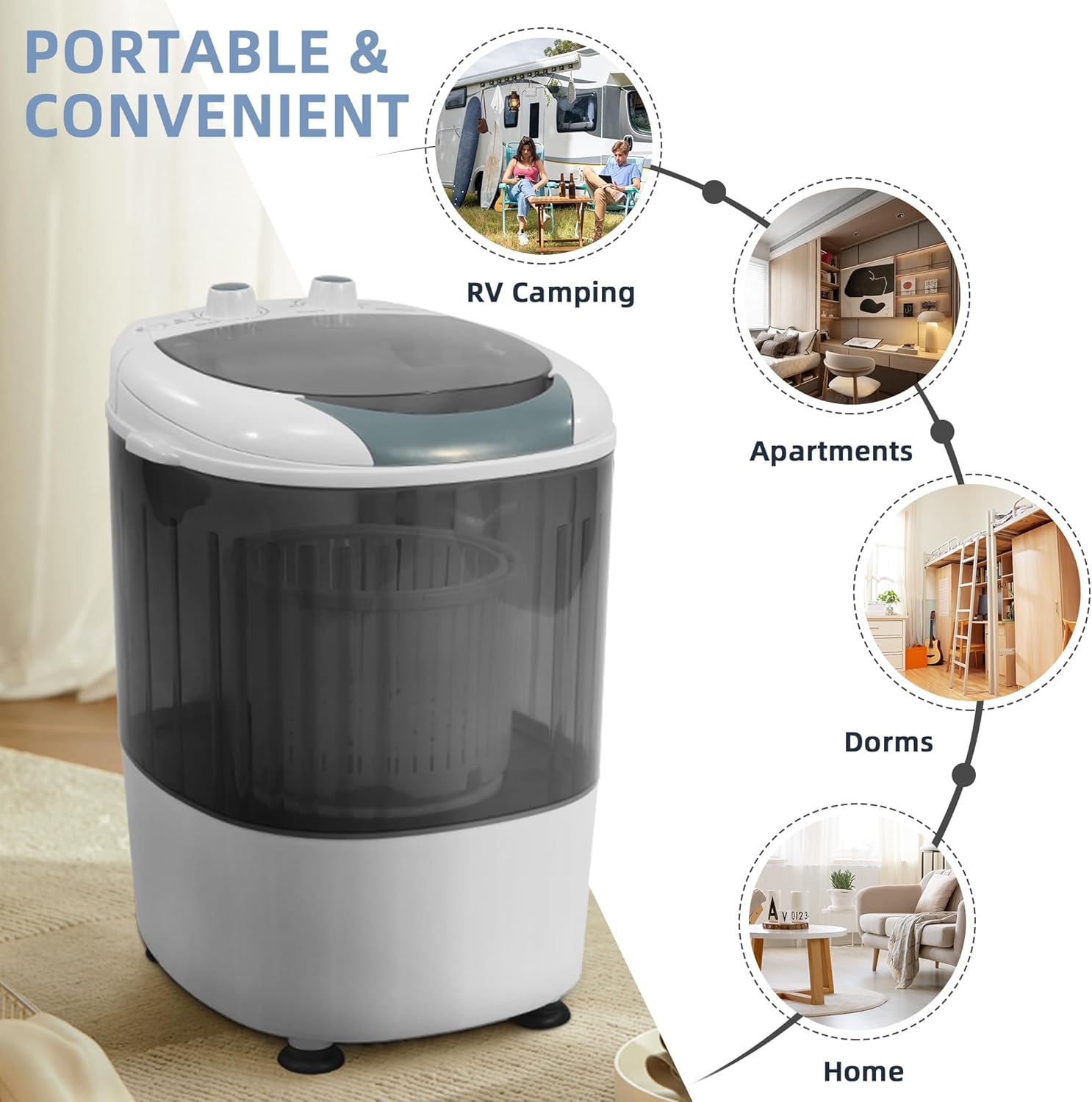 Elevon Mini Spin Dryer Portable Washing Machine, Compact Laundry for Home, Apartment, RV
