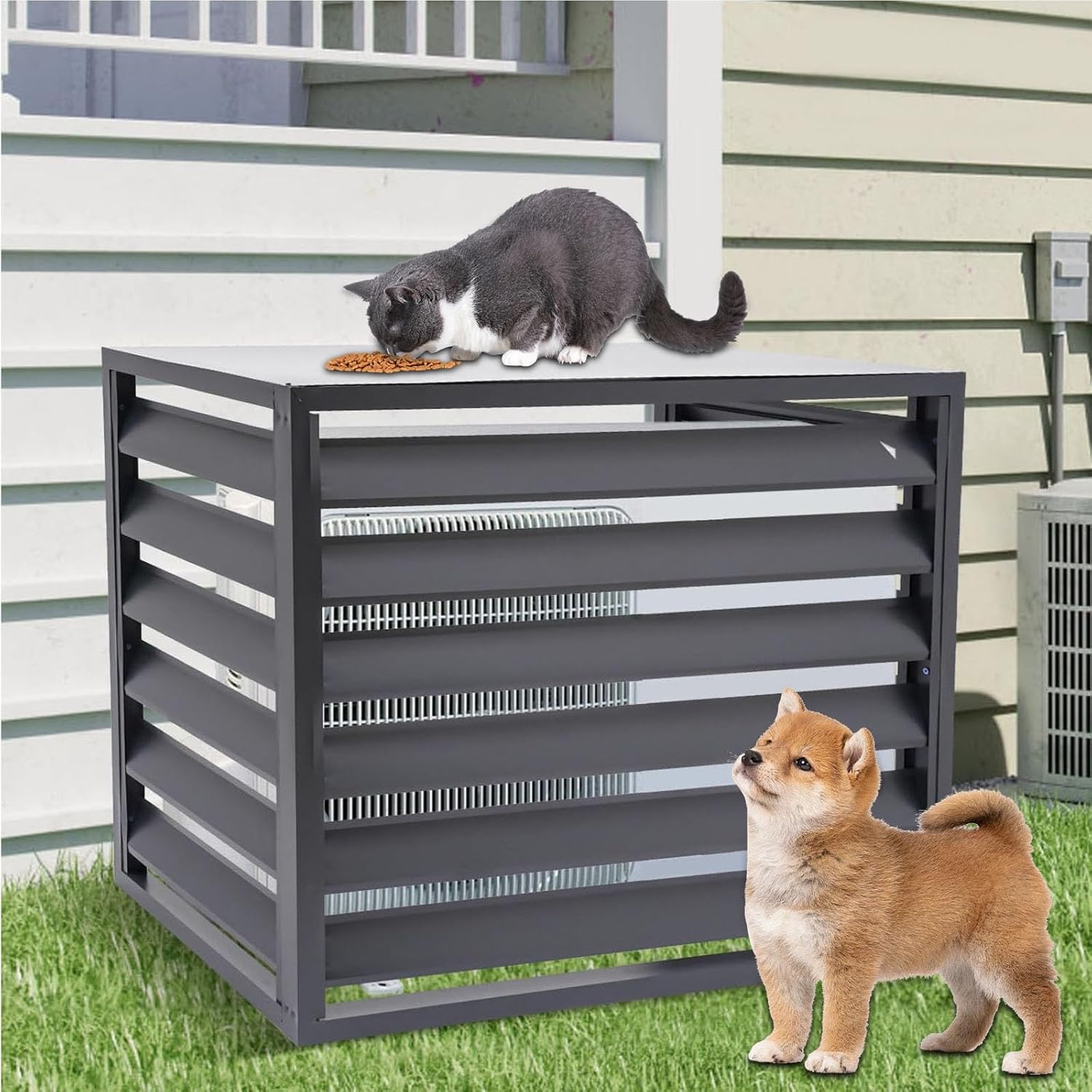 Aluminum Air Conditioner and Heat Pump Cover, Ac Unit Covers Outdoor, Privacy Screens Fence Panels for Air Conditioners Trash Bins(White,110cm)