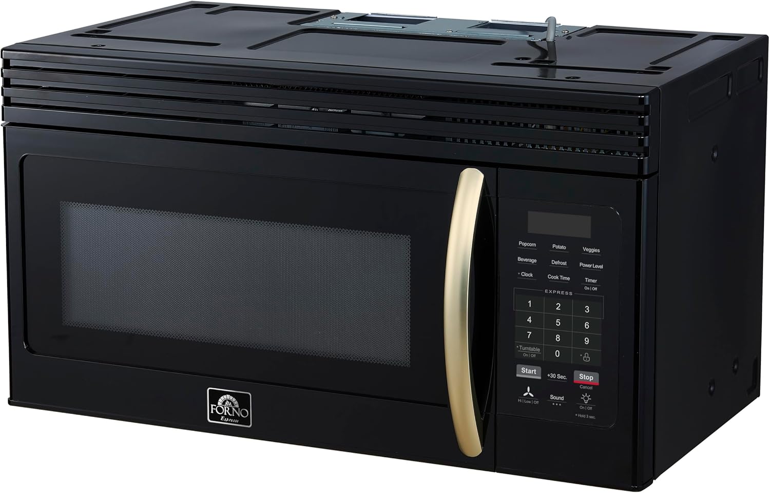 FORNO Scalo 30-Inch Over-the-Range Microwave, 1.6 cu.ft – White Finish with Antique Brass Accents – 300 CFM Ventilation, Touch Control Panel, LED Interior Lighting – FOTR3007-30BLK